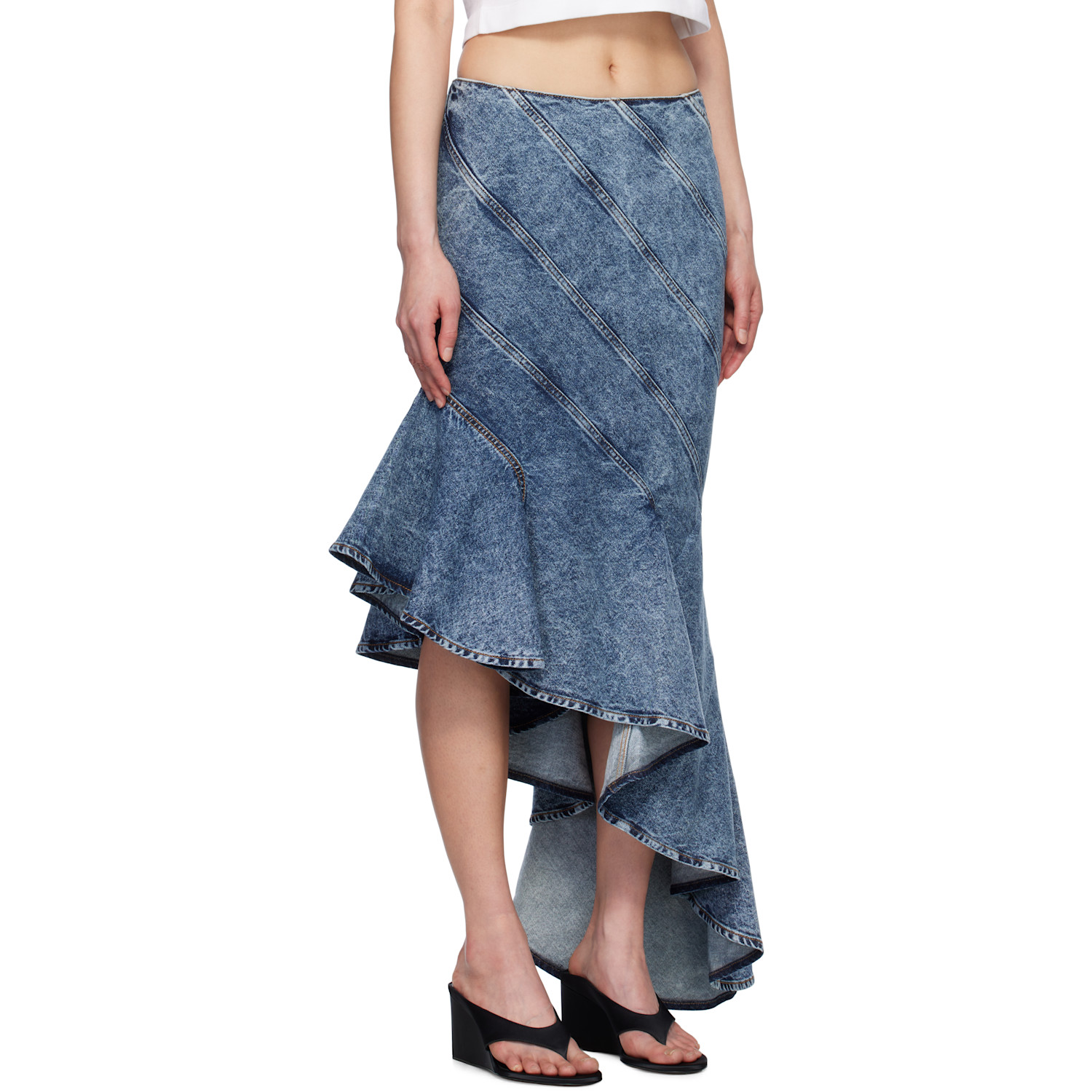  Alaïa Blue Spiral Denim Midi Skirt 