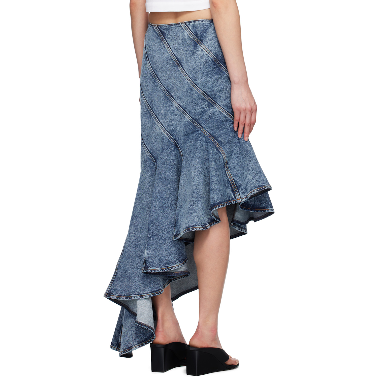  Alaïa Blue Spiral Denim Midi Skirt 