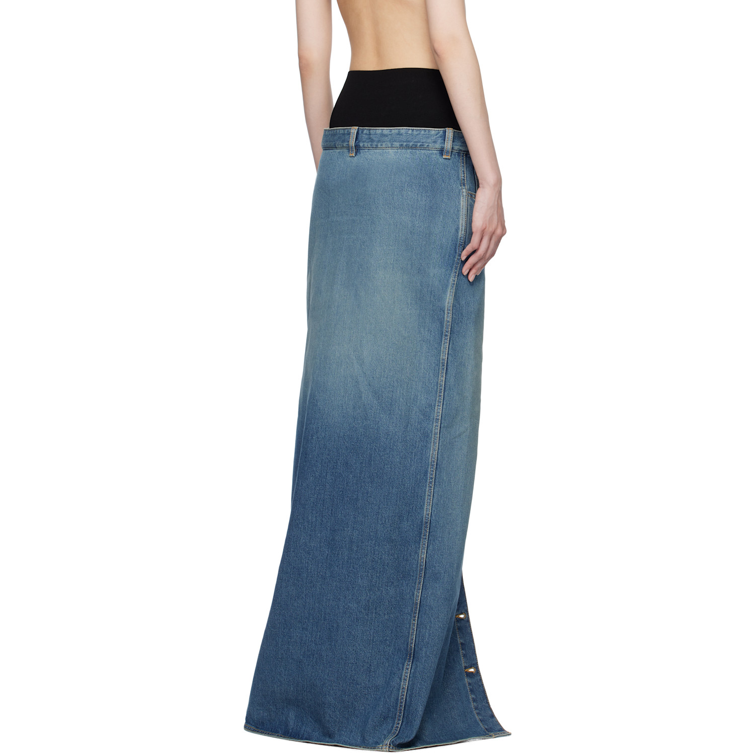  Alaïa Blue Knitted Waistband Denim Maxi Skirt 