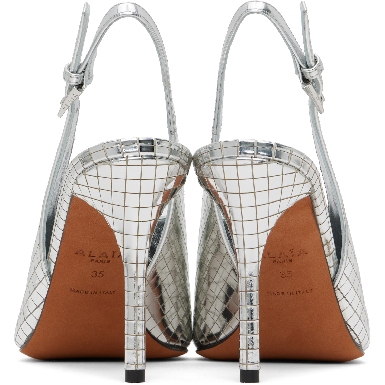  Alaïa Silver Art Deco Slingback Heels 