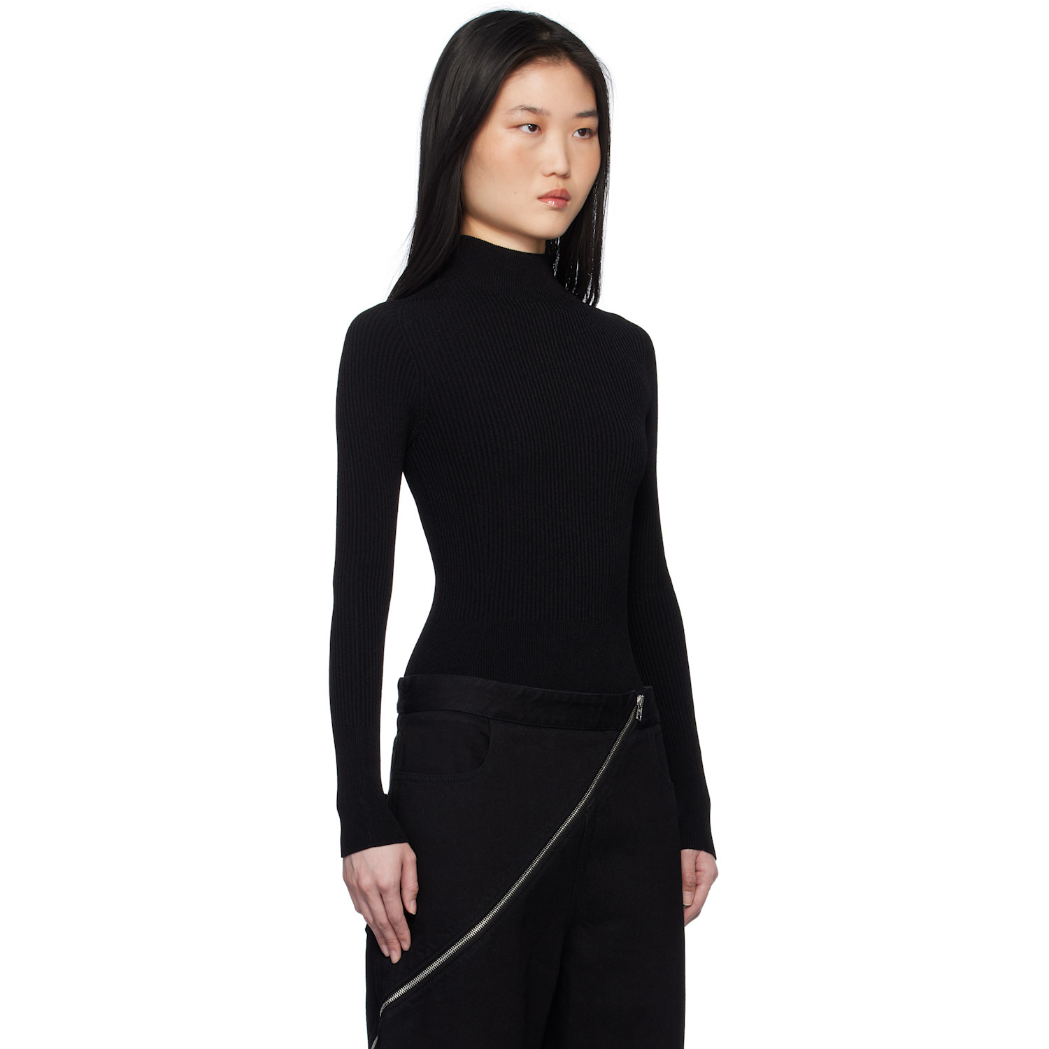  Alaïa Black Ribbed Knit Bodysuit 