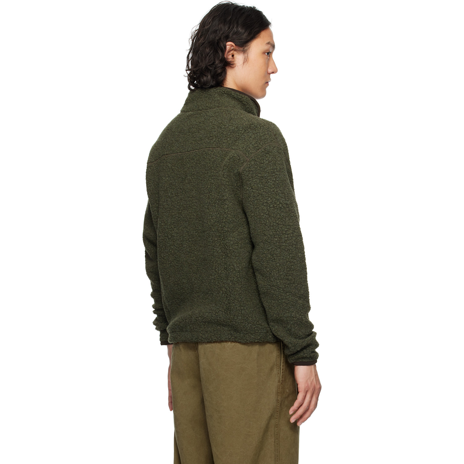  Drake's Green Boucle Wool Zip Fleece Jacket 