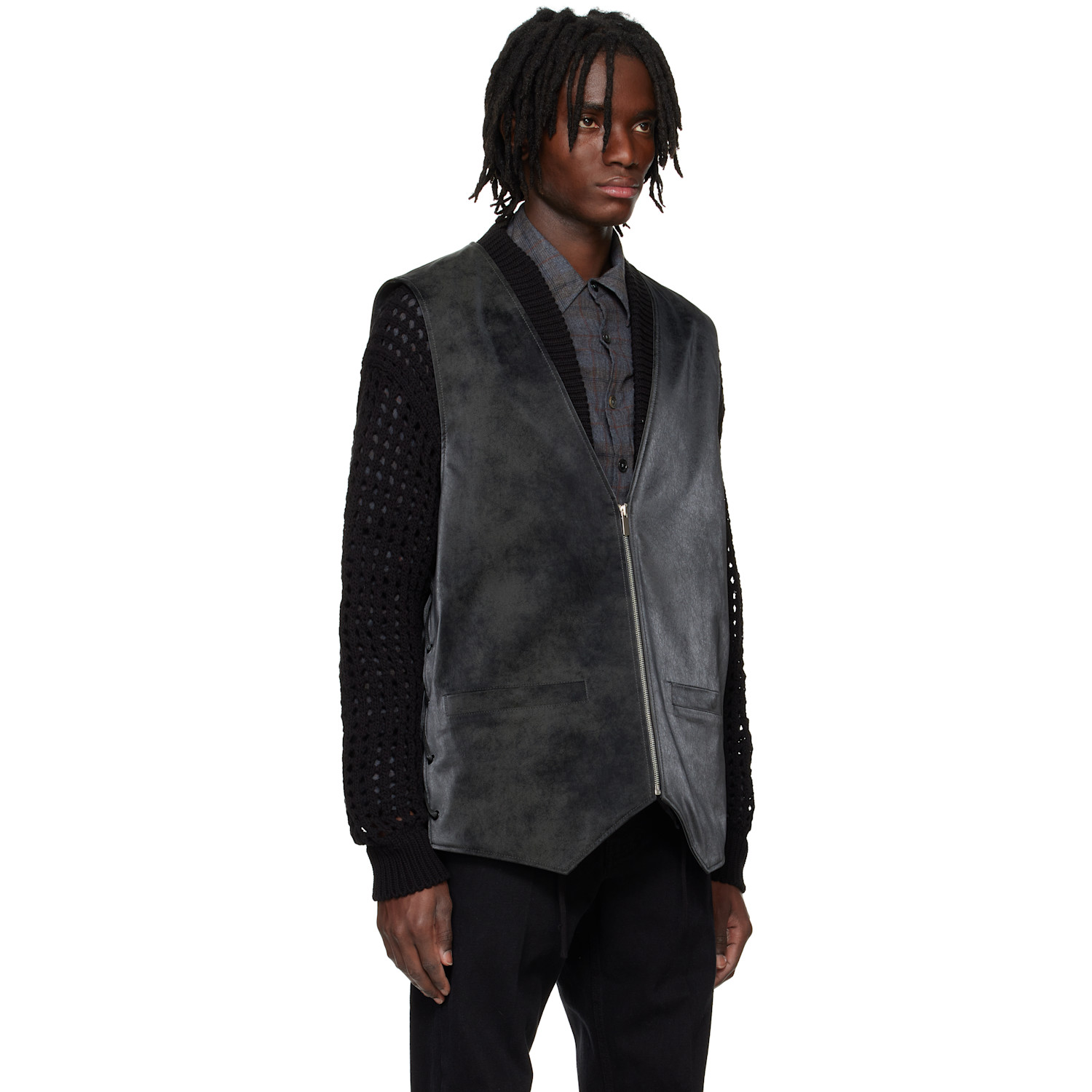  System Black Knotted Faux-suede Vest 