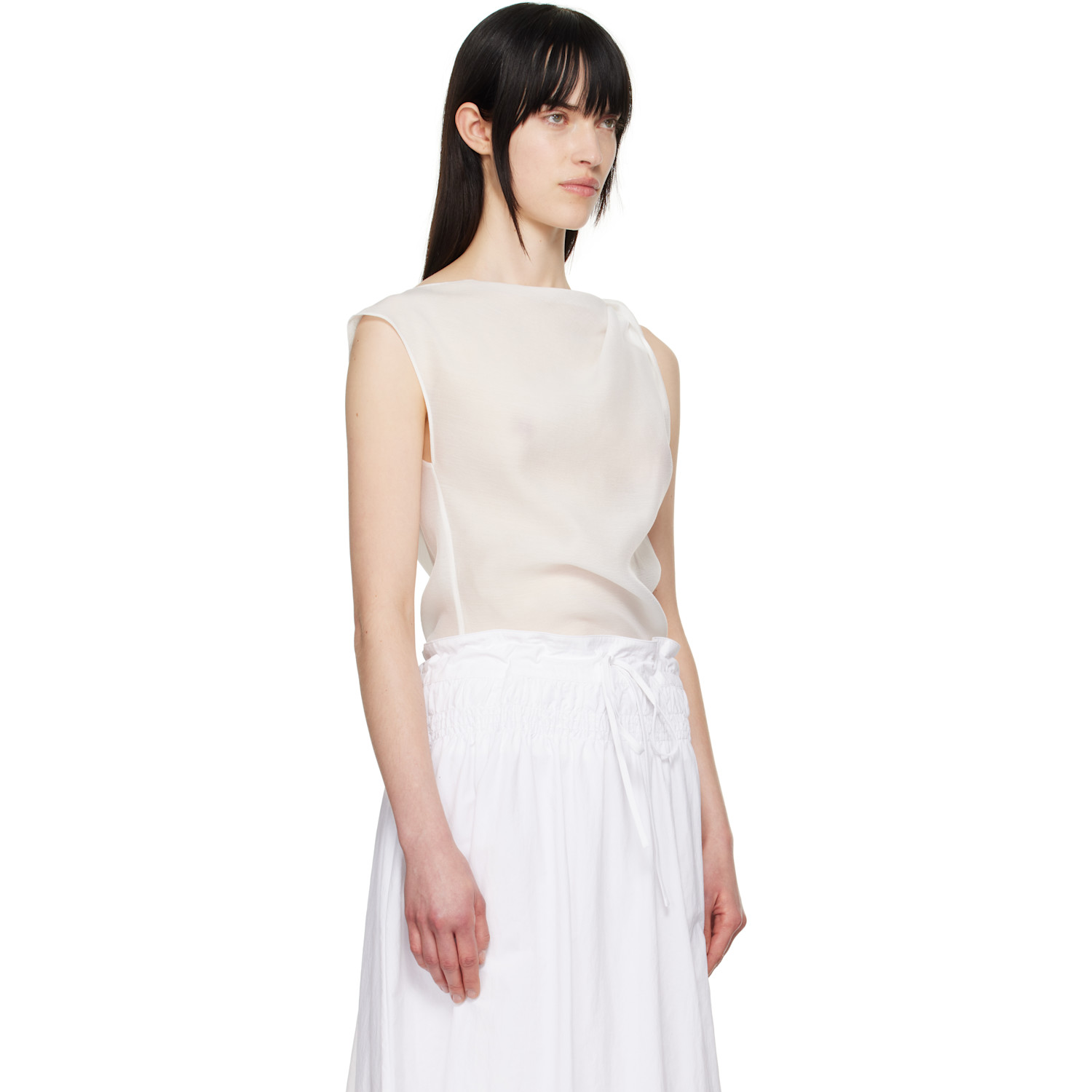  Le17septembre White Asymmetrical Draped Tank Top 