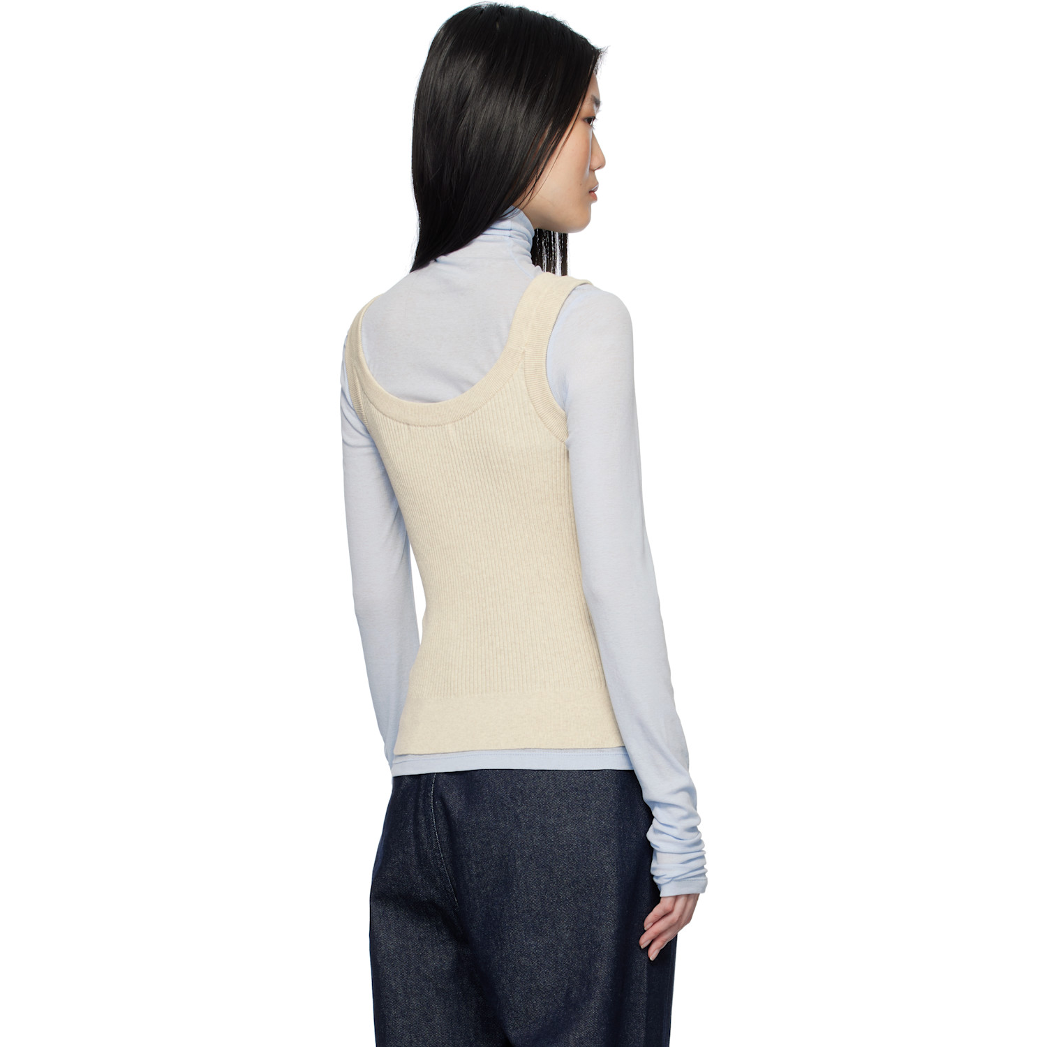  Le17septembre Beige Ribbed Scoop Neck Tank Top 