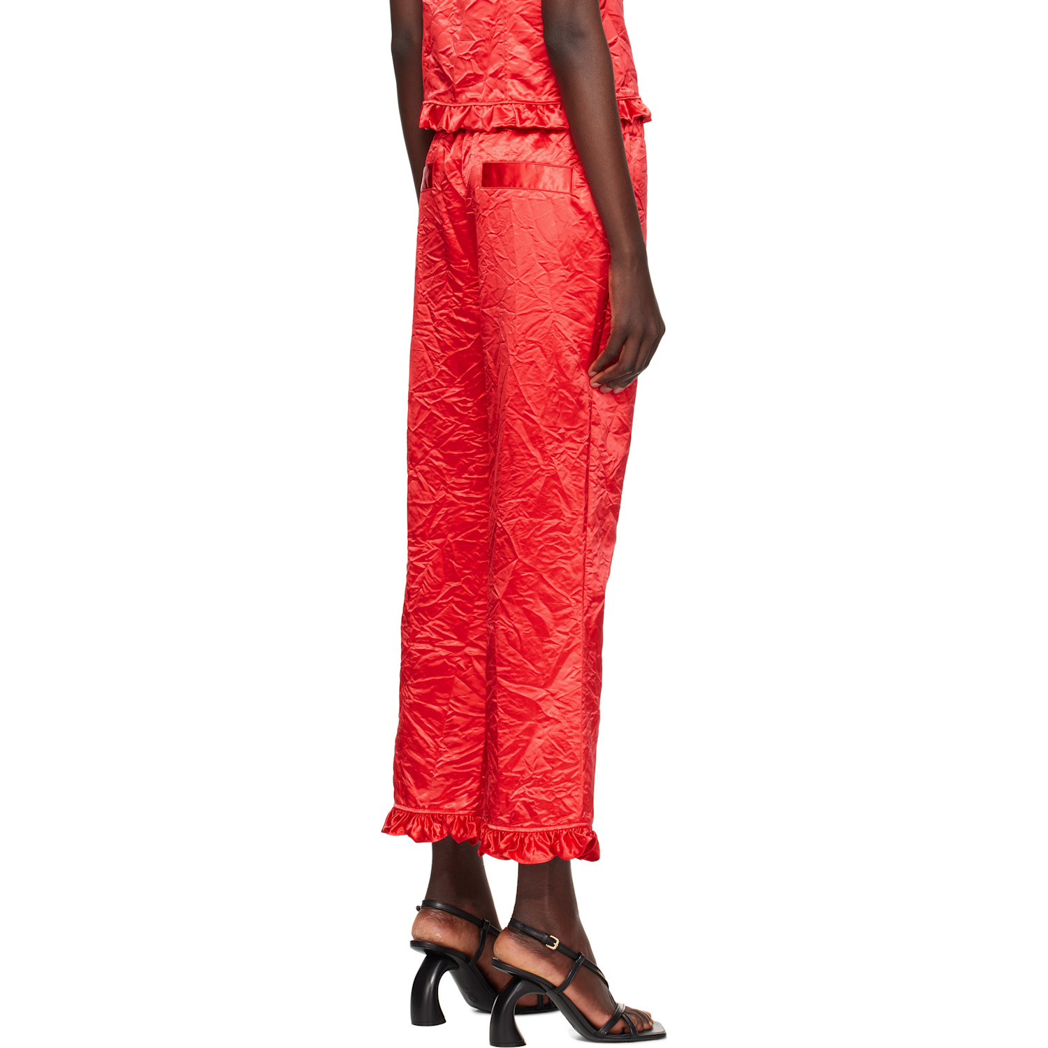  Meryll Rogge Red Creased Satin Trousers 
