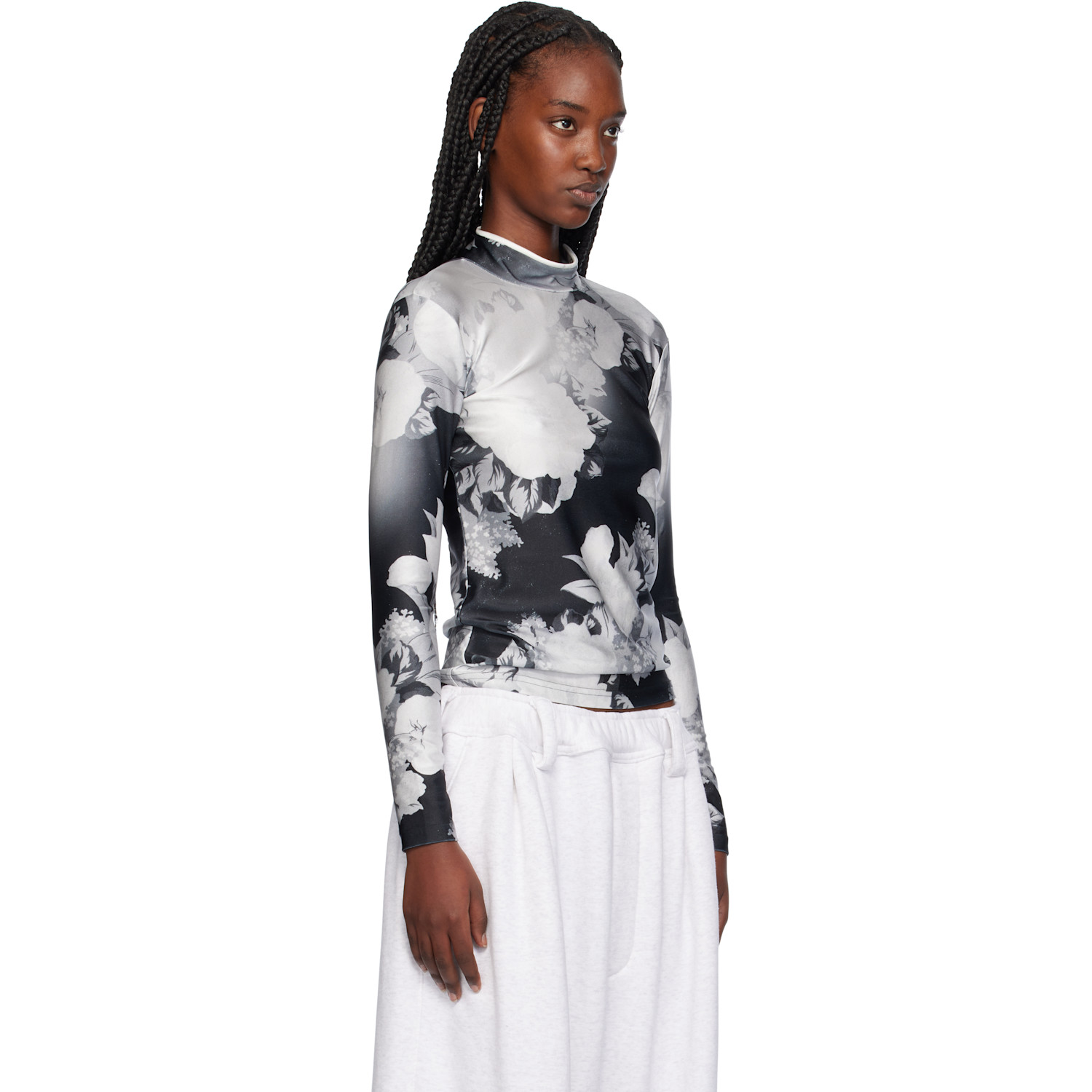  Meryll Rogge Black & White Long Sleeve Piping Turtleneck 