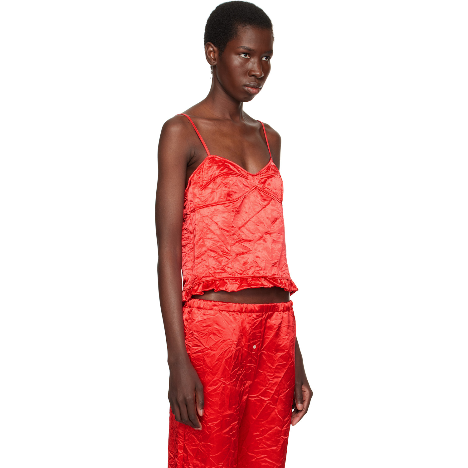  Meryll Rogge Red Creased Satin Slip Camisole 