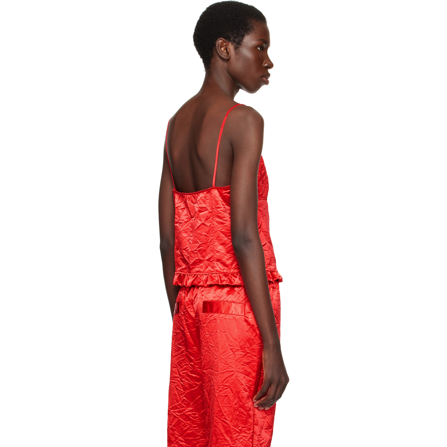  Meryll Rogge Red Creased Satin Slip Camisole 
