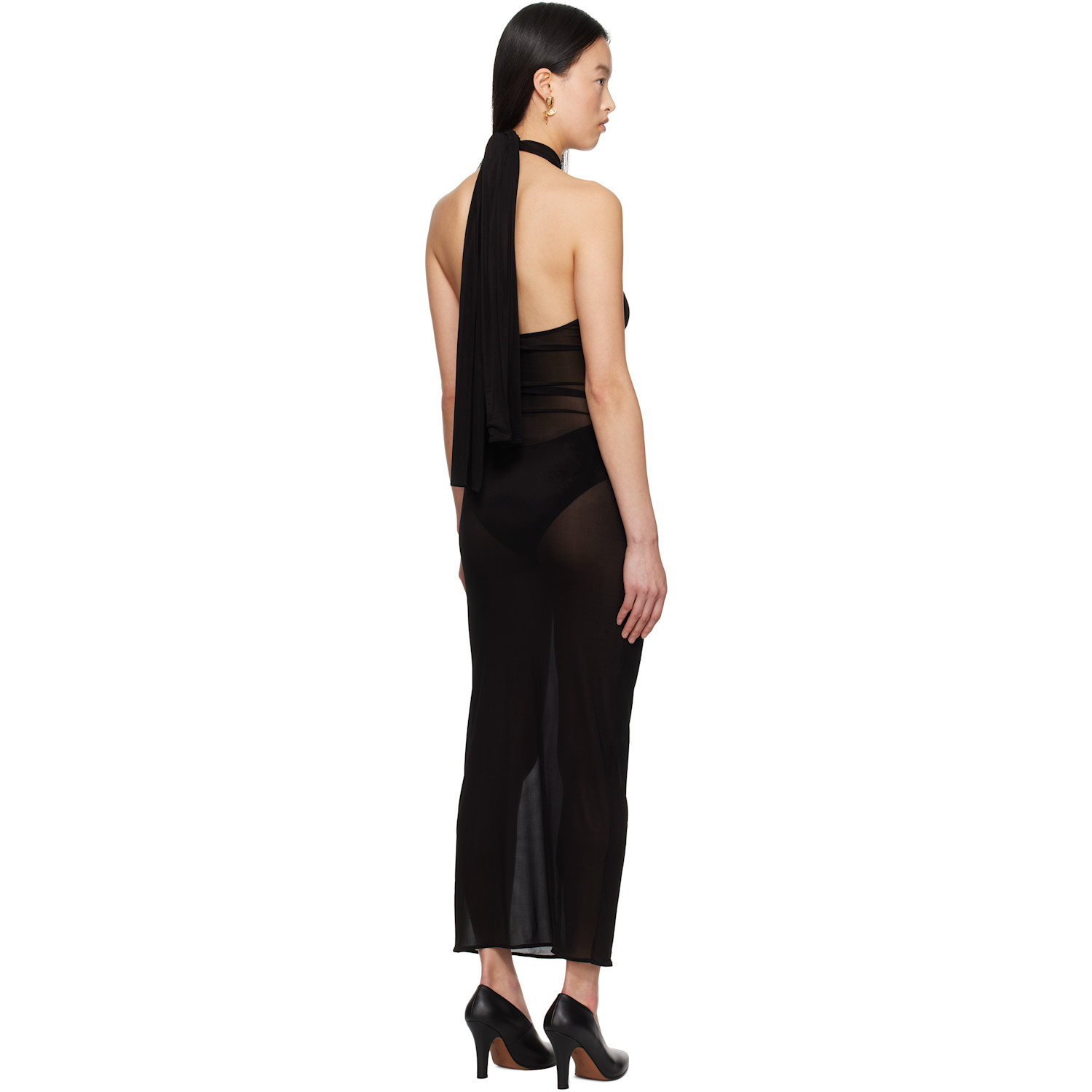  Magda Butrym Black Sheer Halter Bustier Midi Dress 