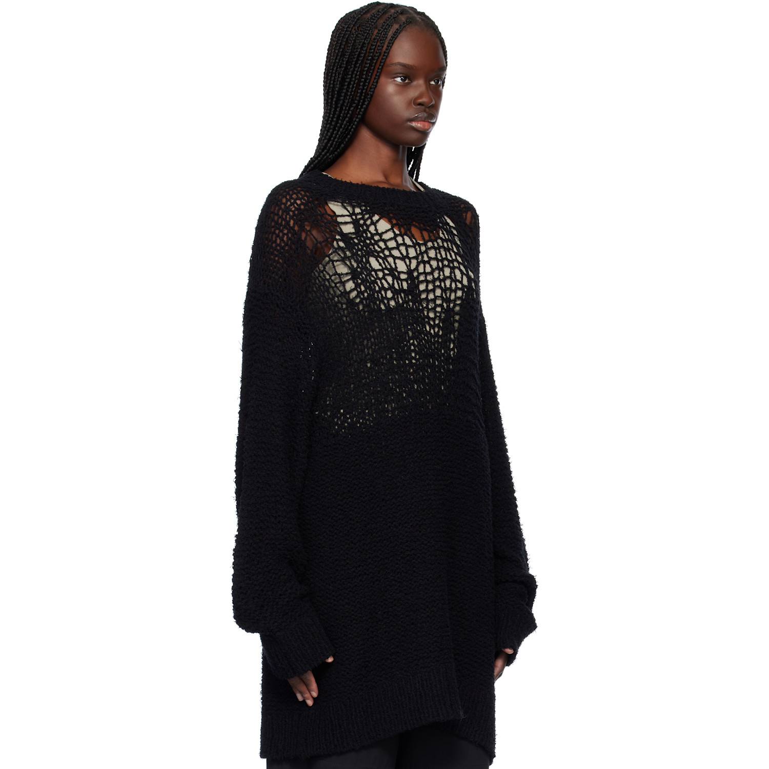  Yohji Yamamoto Black Damage Processed Garter Round Neck Sweater 