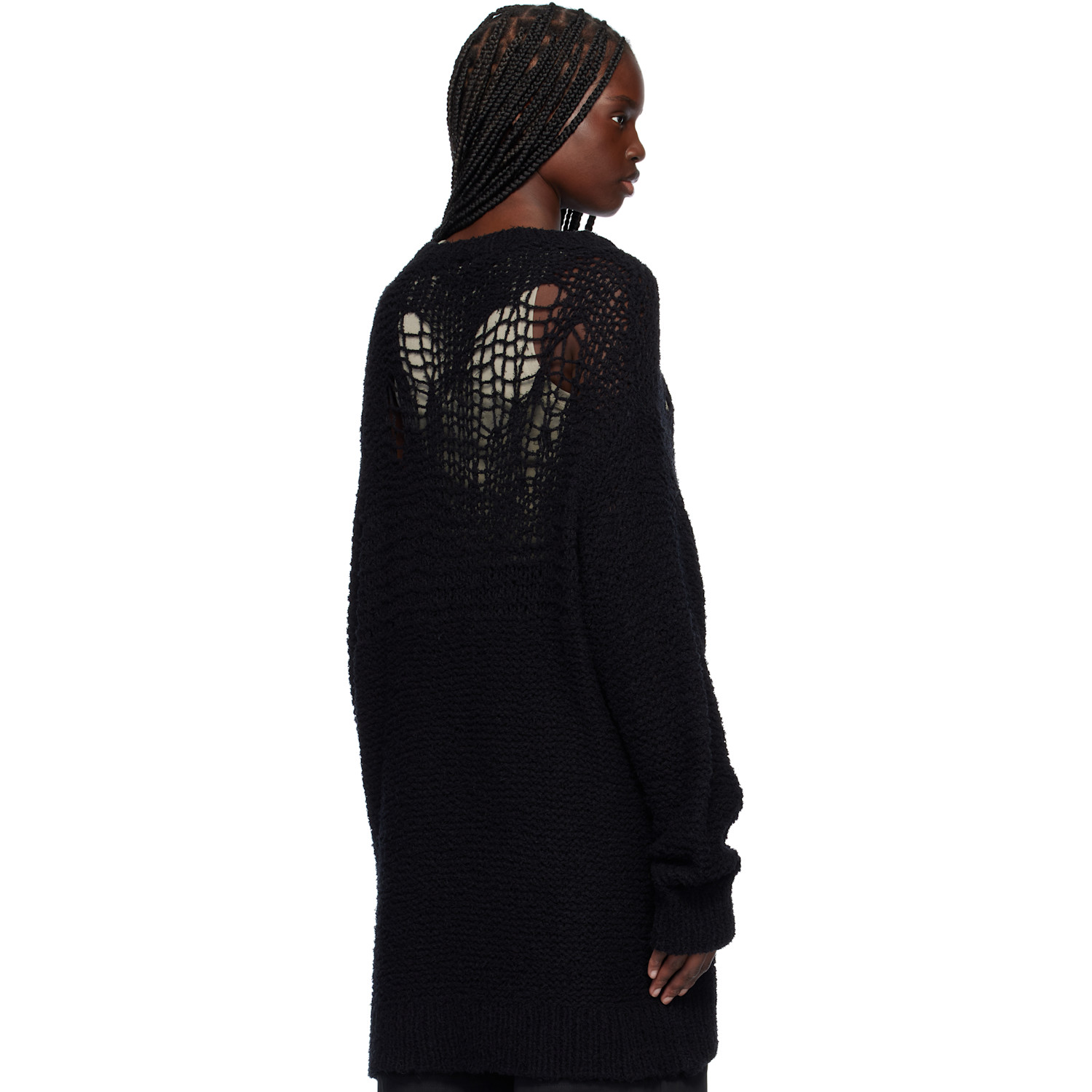  Yohji Yamamoto Black Damage Processed Garter Round Neck Sweater 
