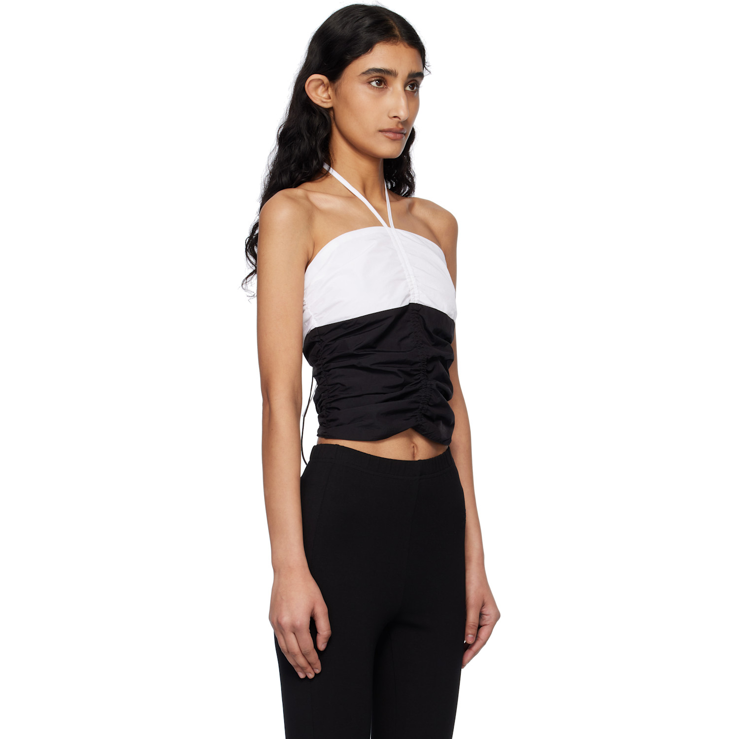  Kijun Black & Off-white Shirring Halter Top 