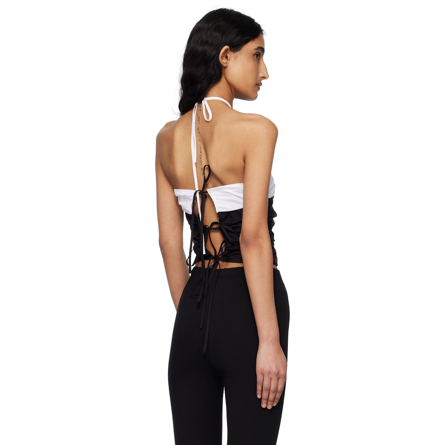  Kijun Black & Off-white Shirring Halter Top 