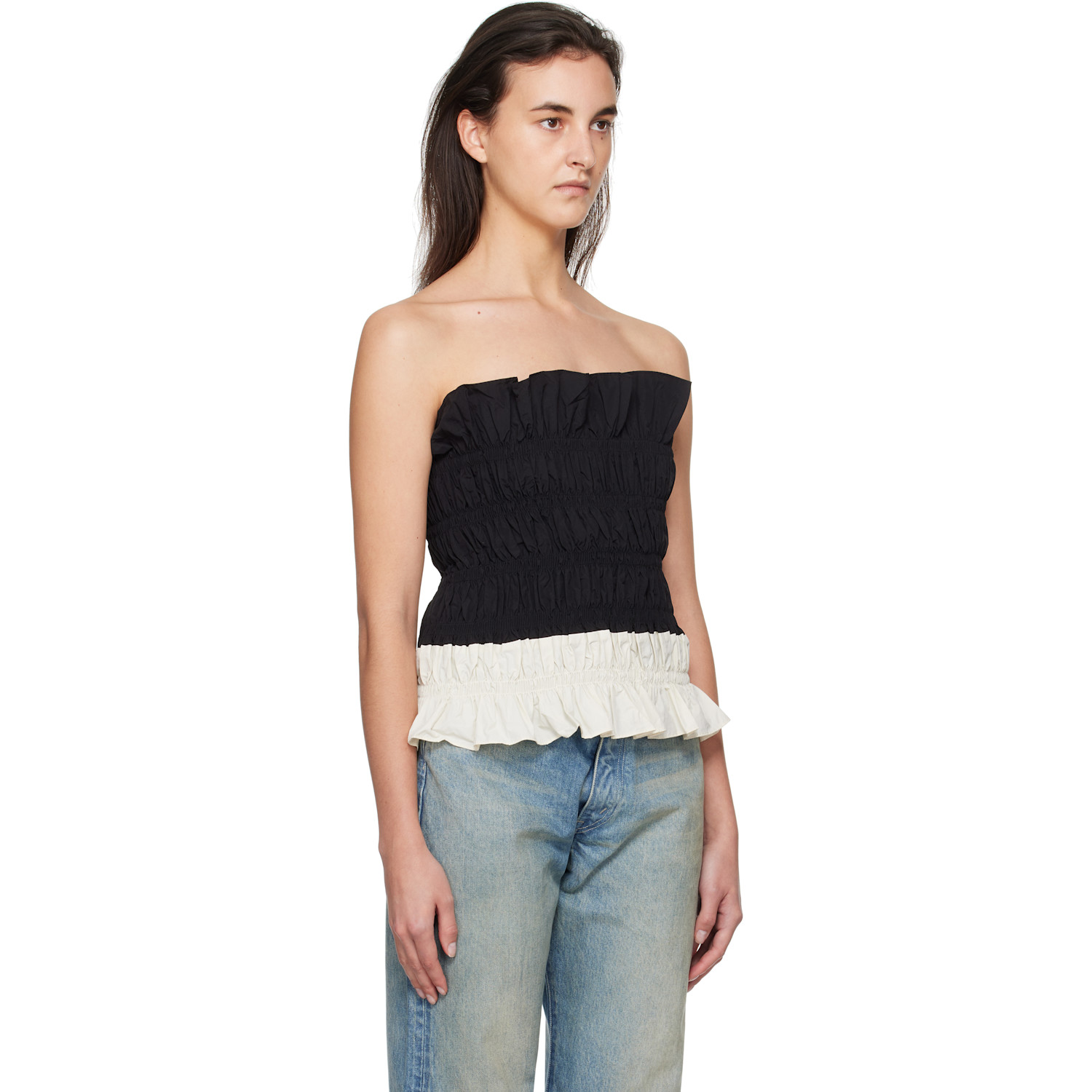  Kijun Black & Off-white Shirring Mono Tube Top 