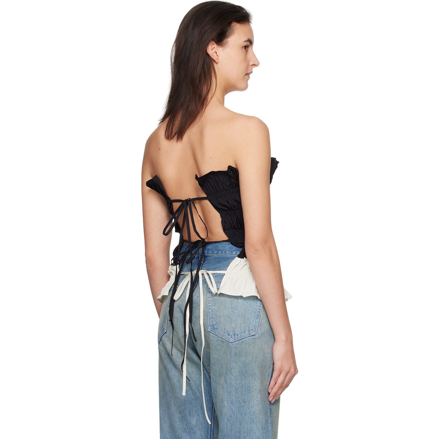  Kijun Black & Off-white Shirring Mono Tube Top 