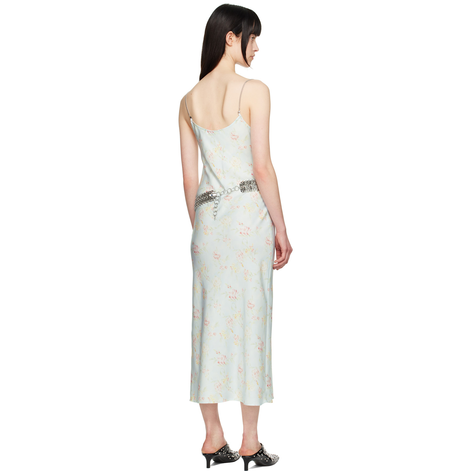  Rabanne Blue Double Satin Printed Midi Dress 