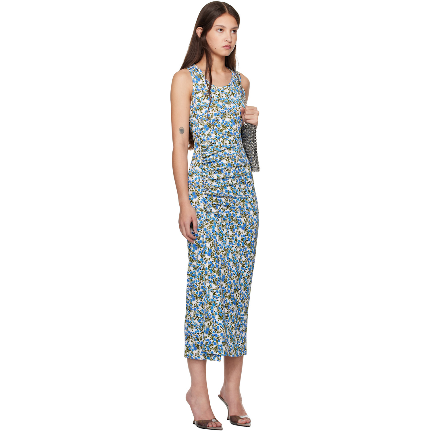  Rabanne Blue Flower Print Midi Dress 