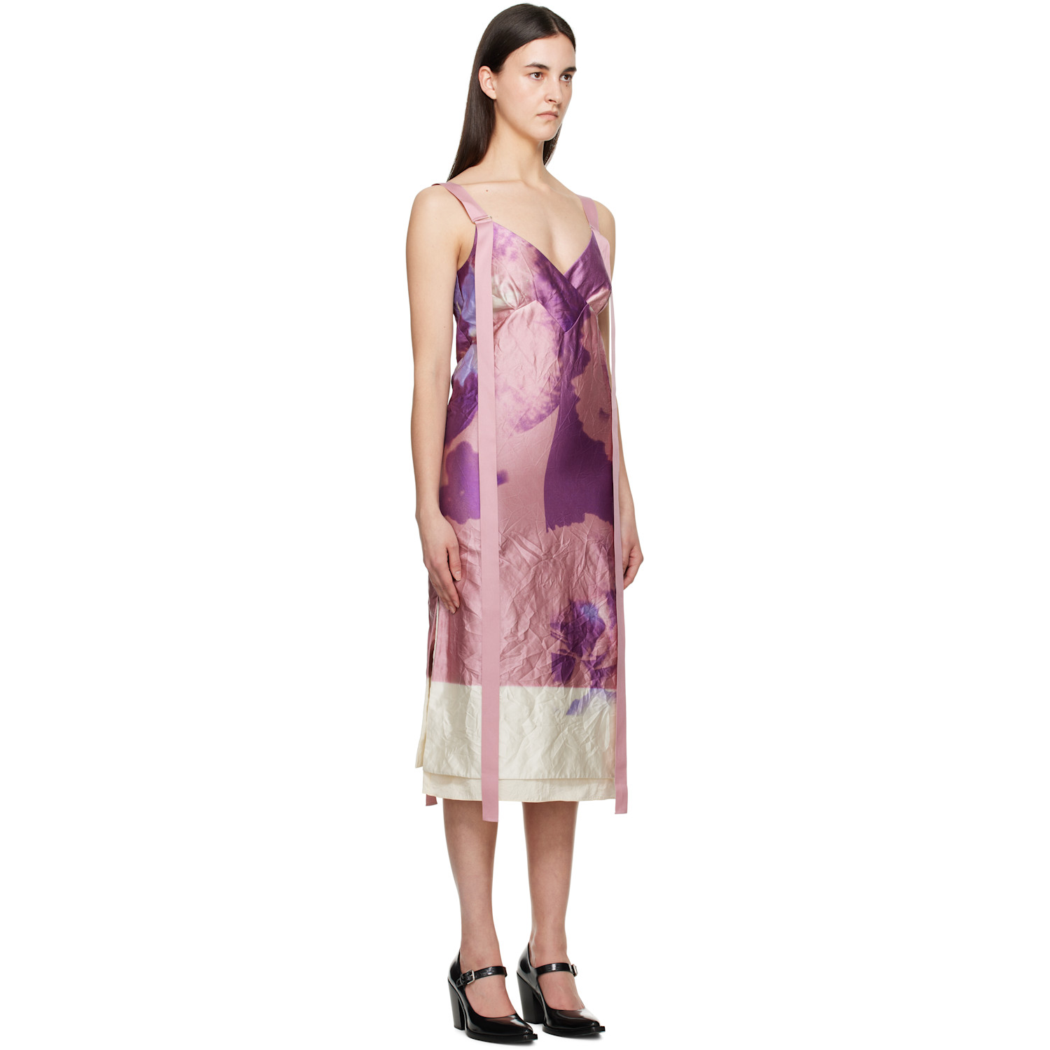  Erdem Pink & Purple V Neck Slip Cocktail Midi Dress 