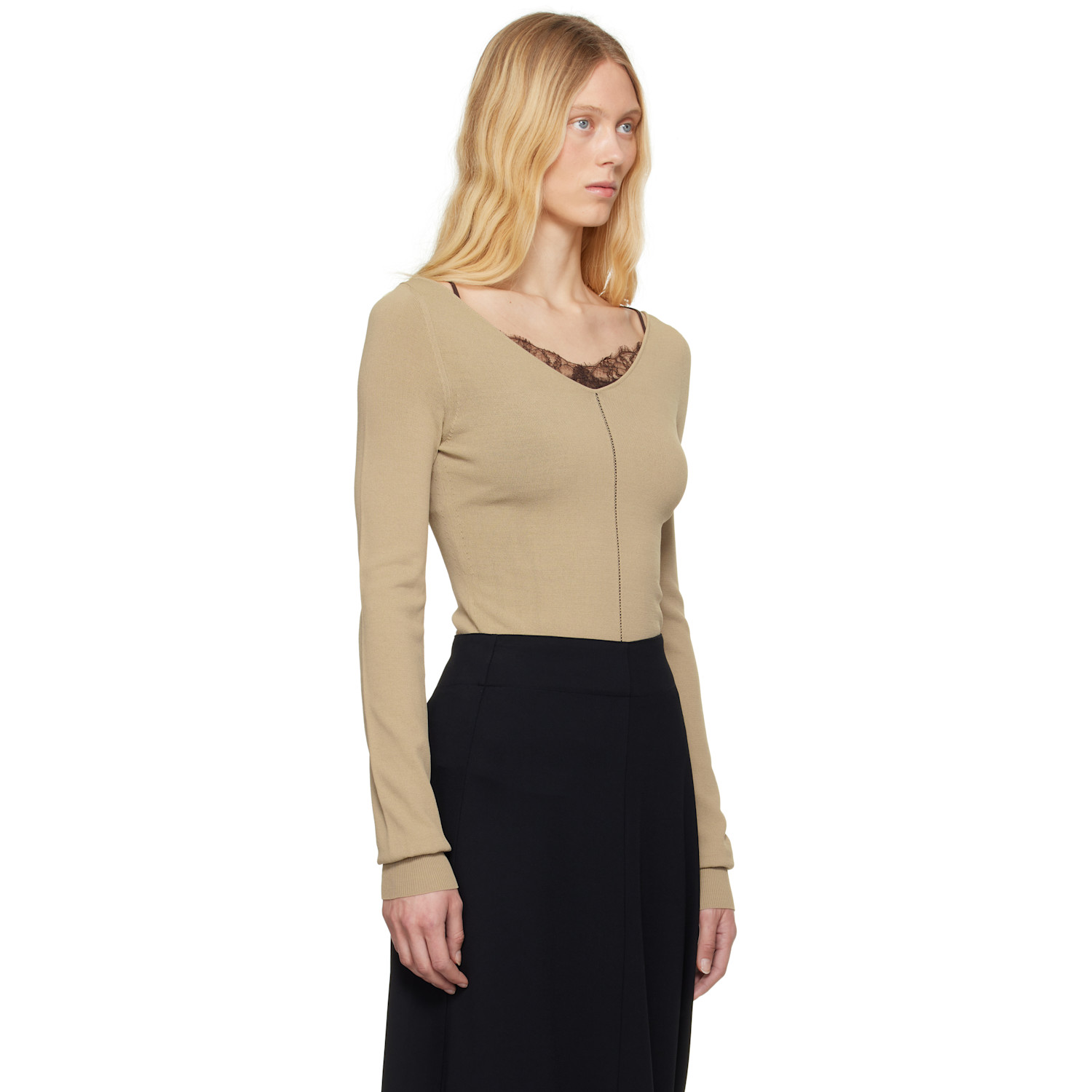  Lemaire Beige Wide V-neck Top 