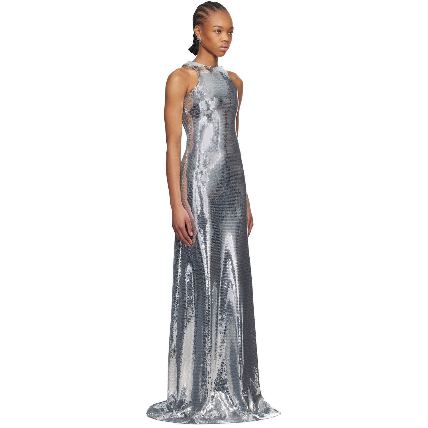  Mônot Silver Tank Top Sequin Maxi Dress 