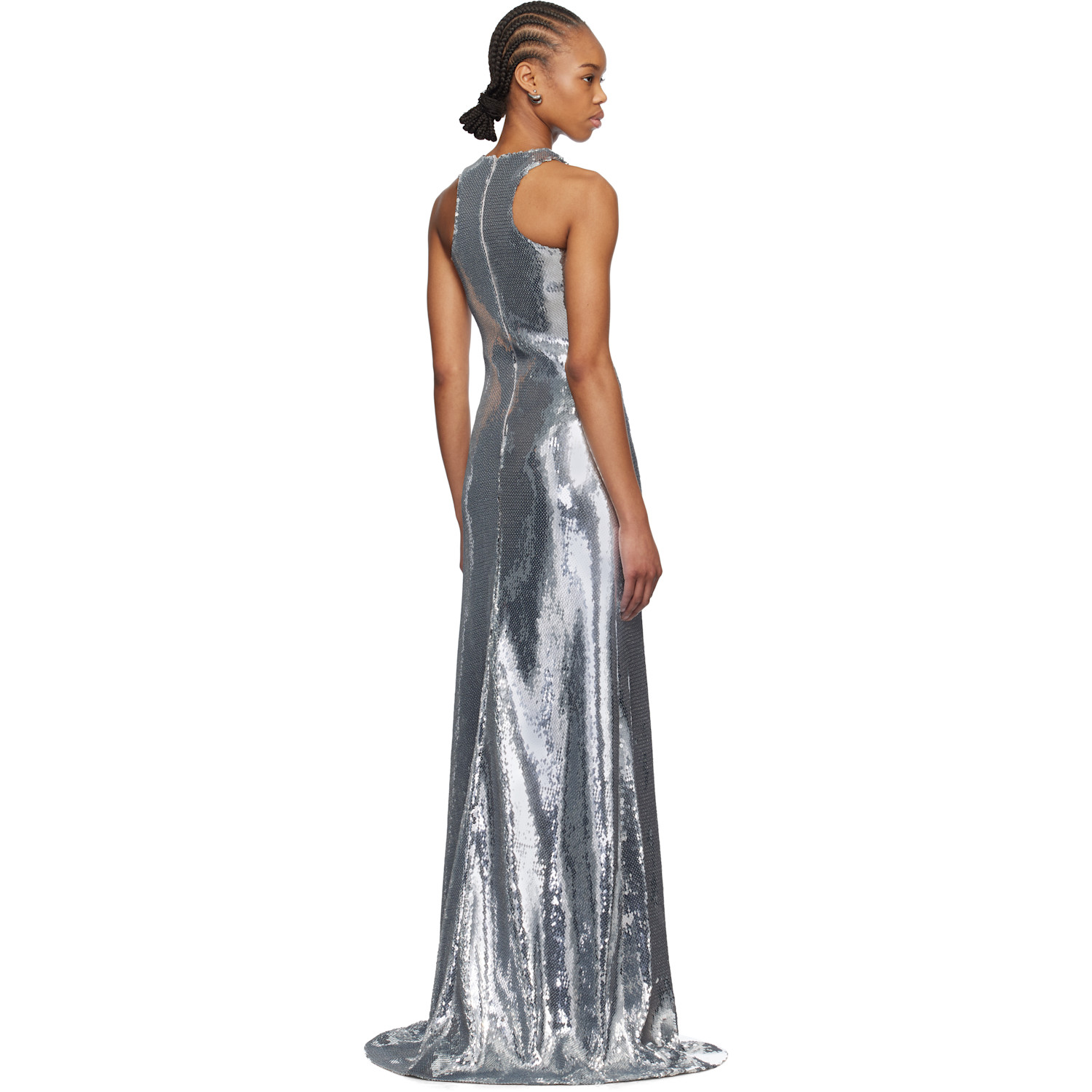  Mônot Silver Tank Top Sequin Maxi Dress 