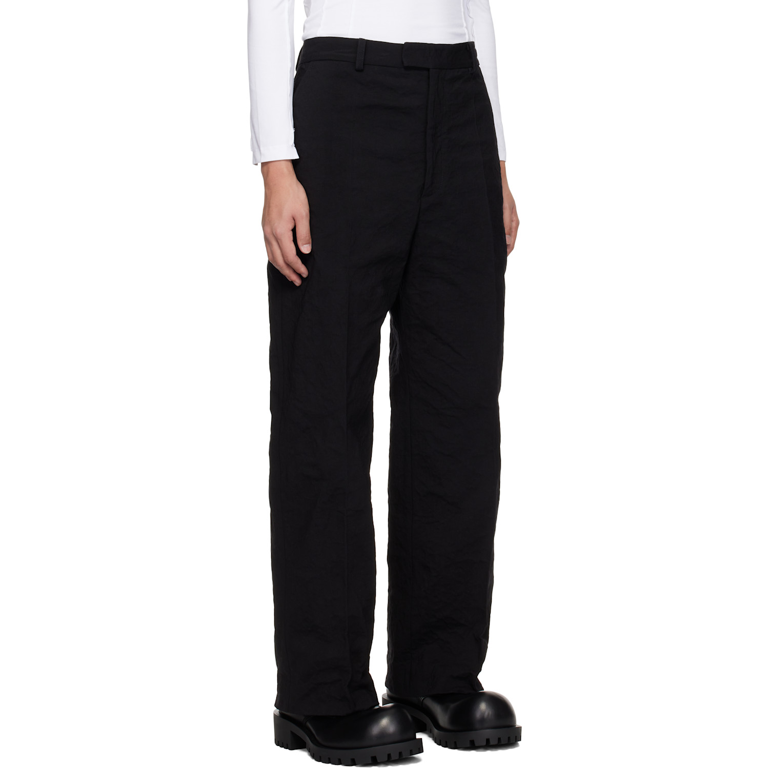  Vetements Black Metalized Wrinkled Tailored Trousers 