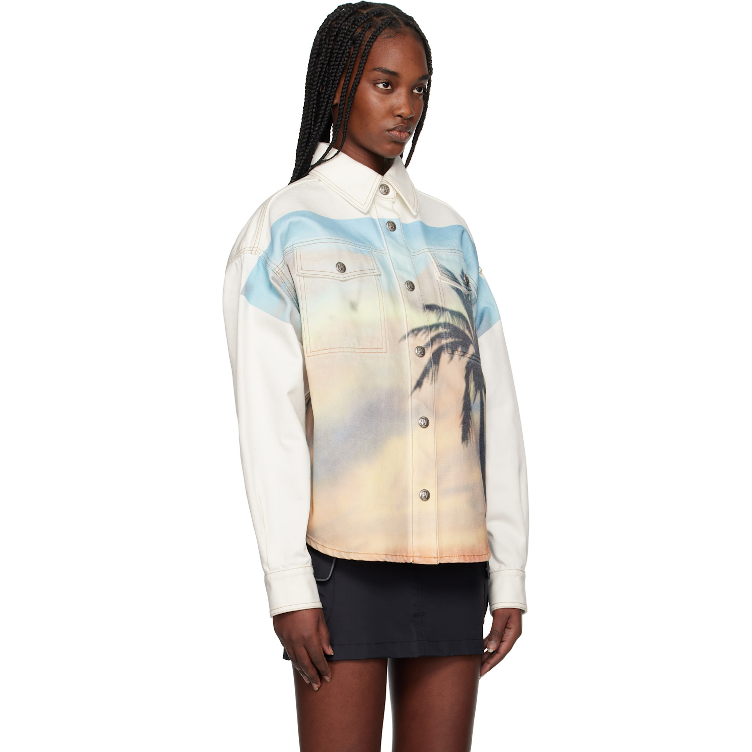  Palm Angels Off-white Sunrise Palm Denim Overshirt 