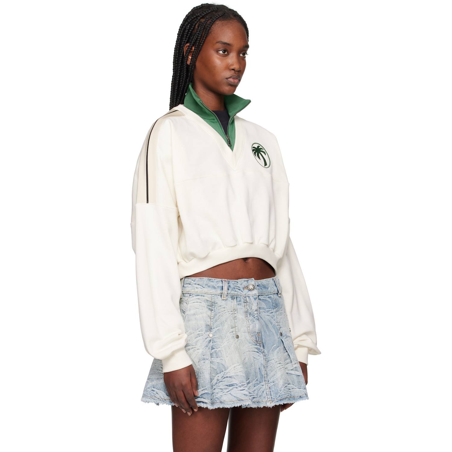  Palm Angels Off-white & Green Oval Palm Sweatshirt 