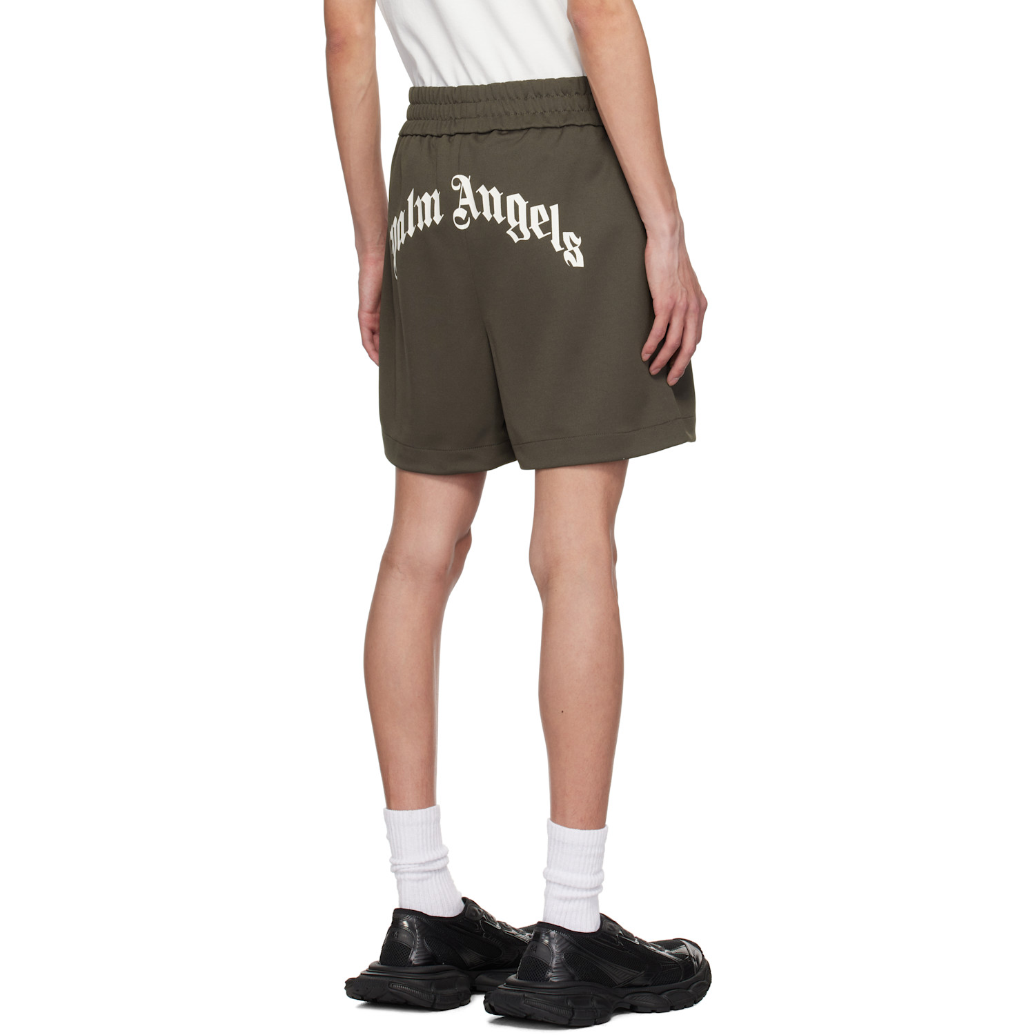  Palm Angels Gray Curved Logo Shorts 