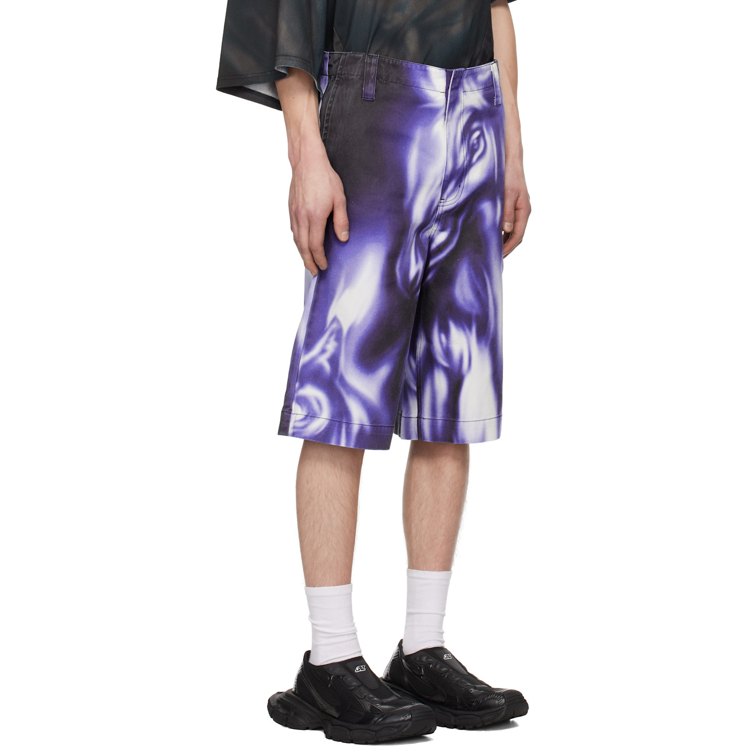  Gerrit Jacob Purple Printed Denim Shorts 