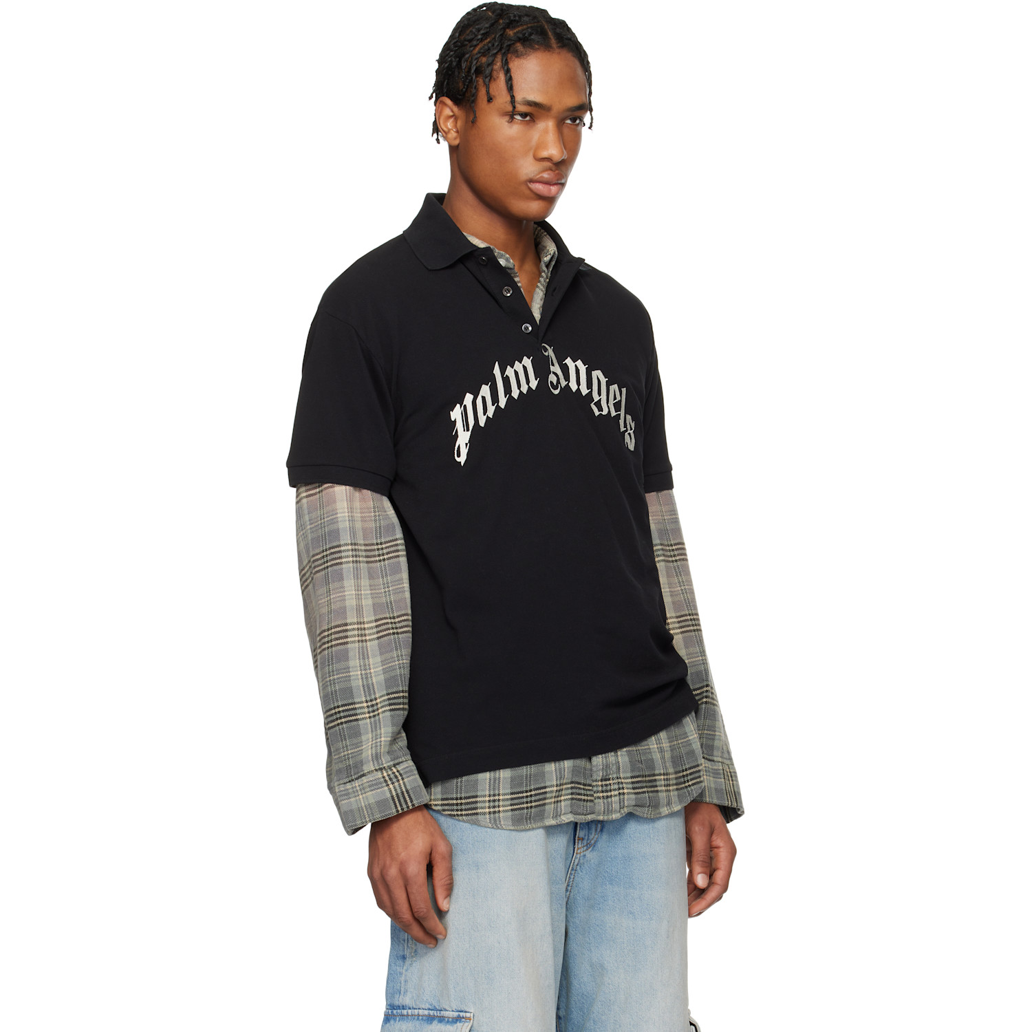  Palm Angels Black Curved Logo Polo 