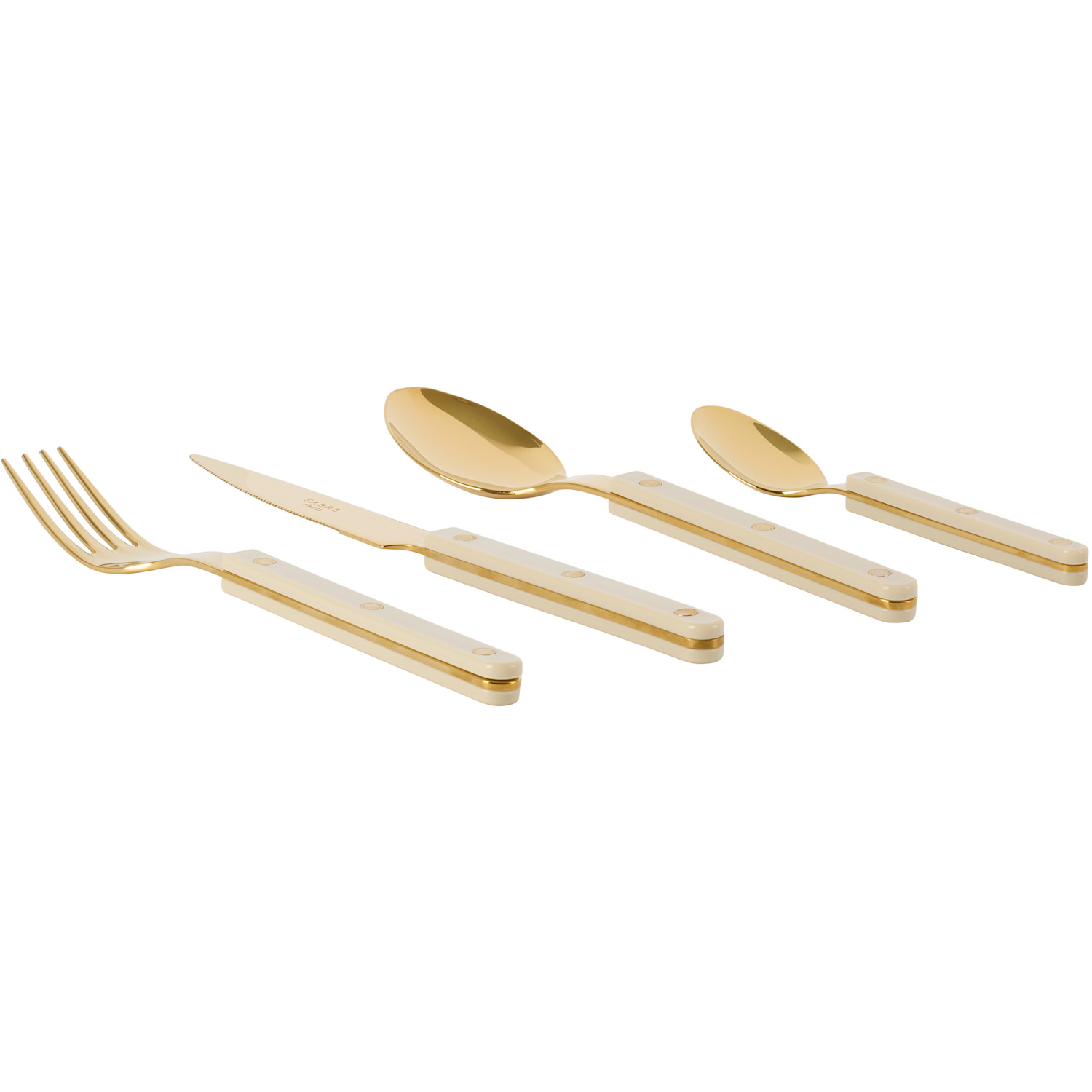  Sabre Gold & Beige Bistrot Solid Flatware Set, 4 Pcs 