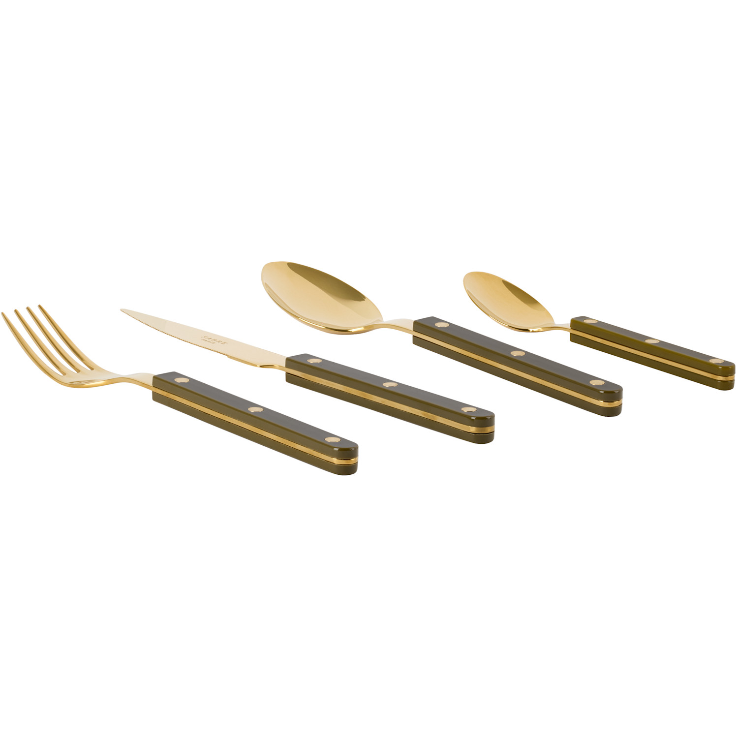  Sabre Gold & Green Bistrot Solid Flatware Set, 4 Pcs 