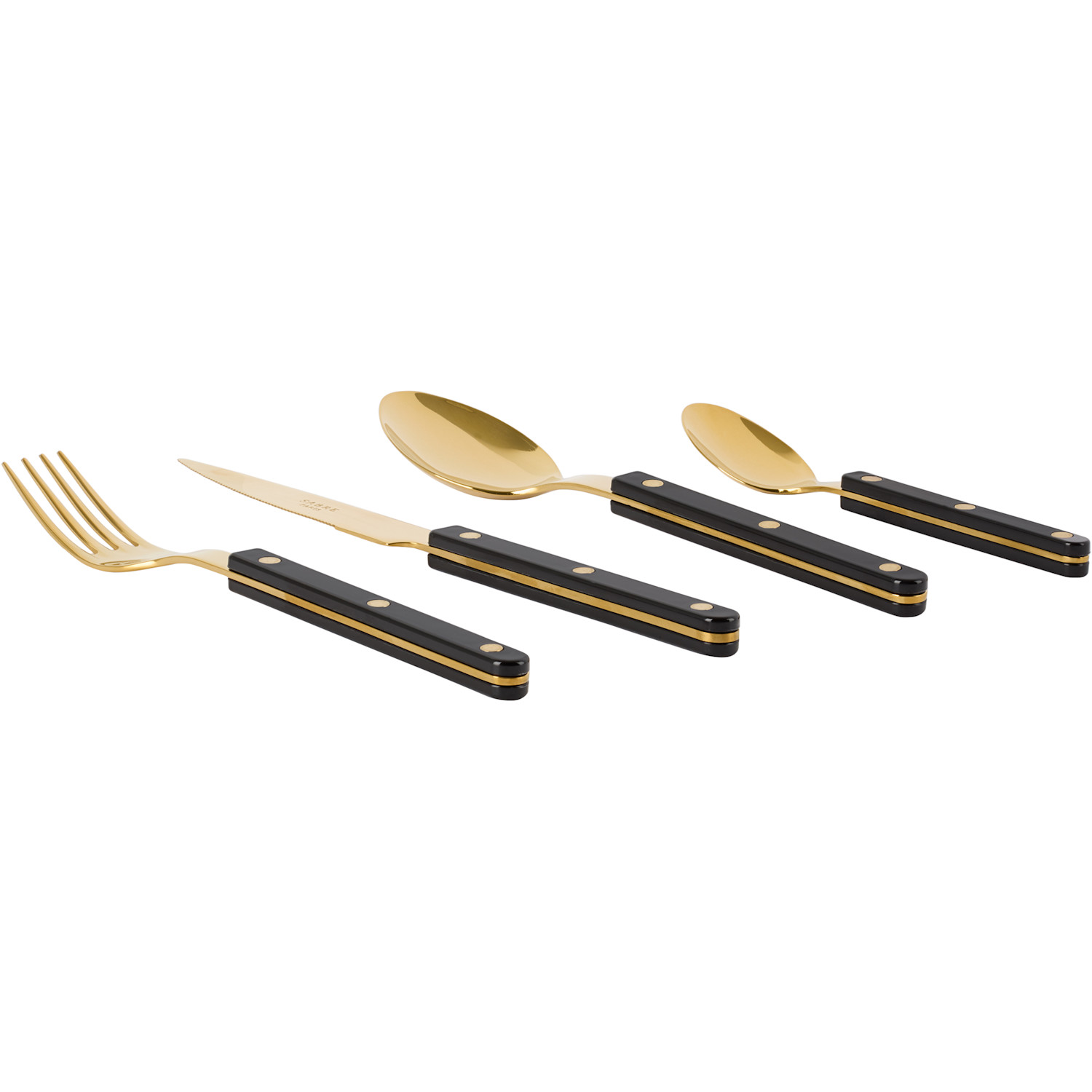  Sabre Gold & Black Bistrot Solid Flatware Set, 4 Pcs 