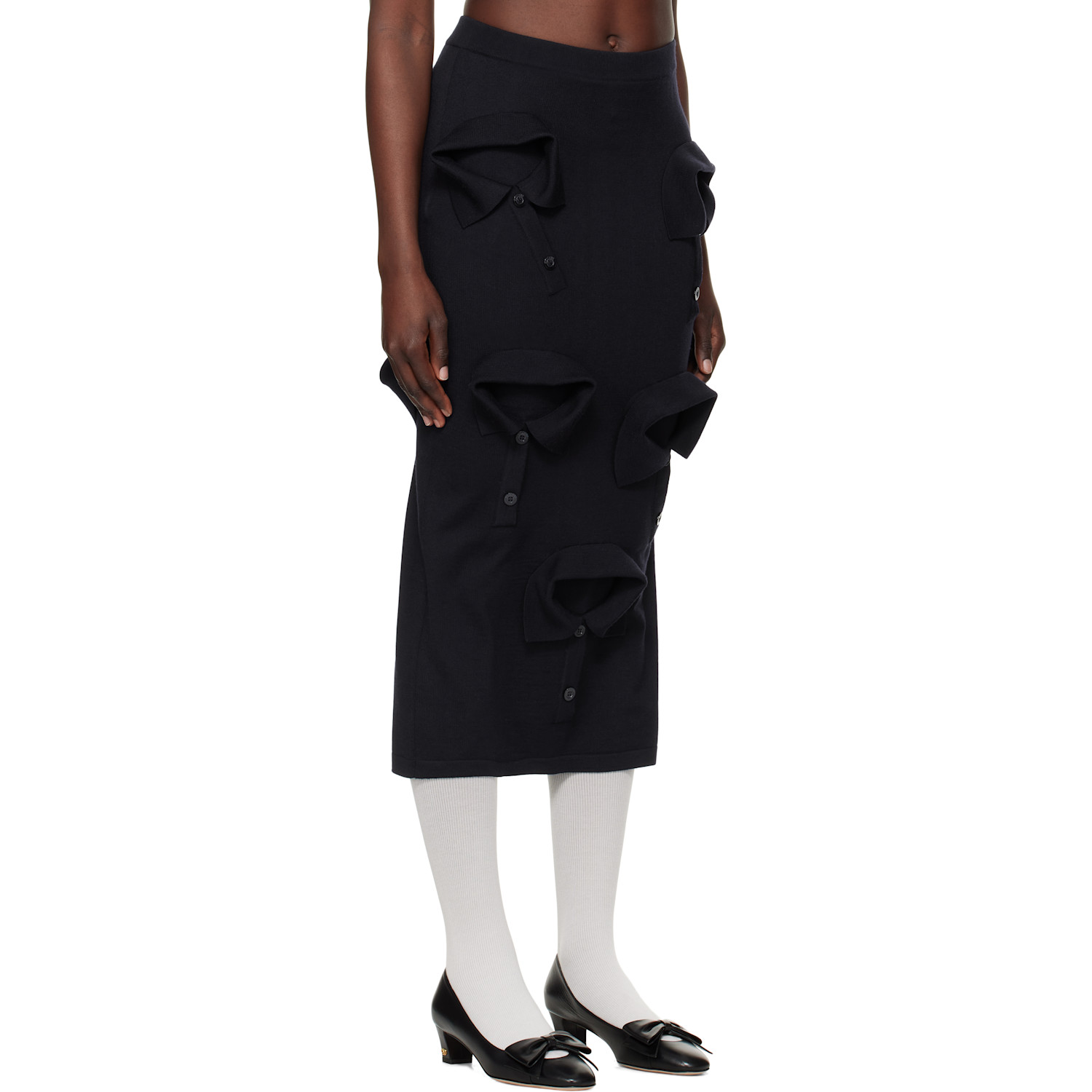  Moschino Navy Multi Collars Knitted Midi Skirt 
