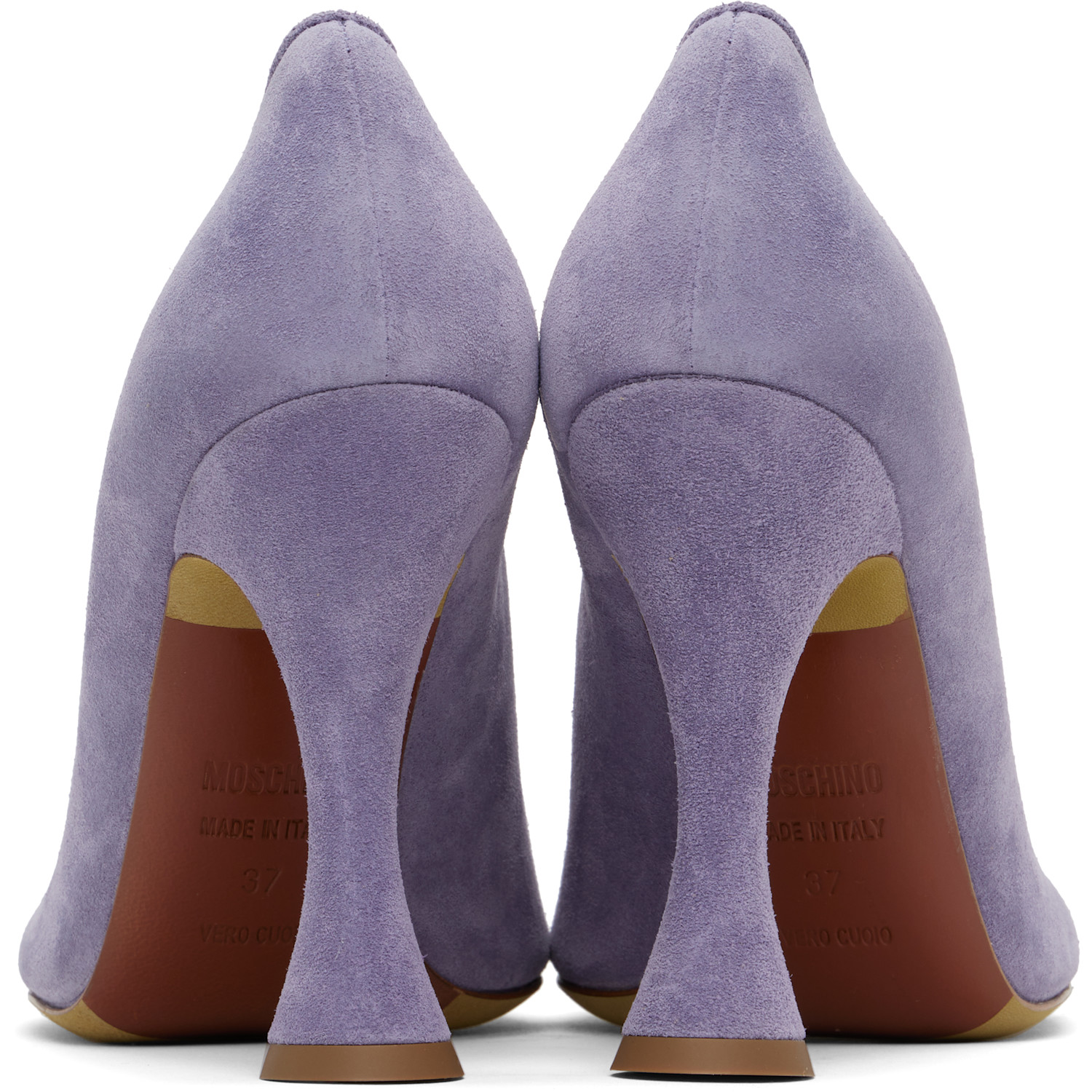  Moschino Purple Duck Suede Heels 