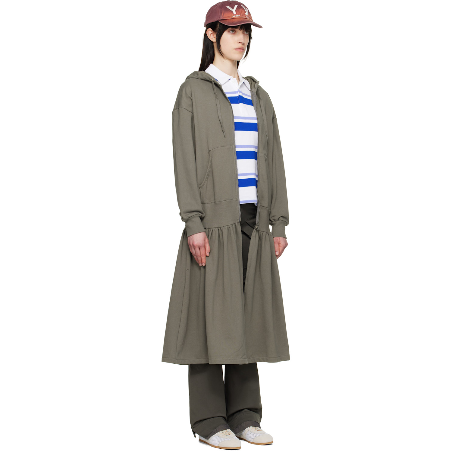  Open Yy Gray Jersey Shirring Hoodie Midi Dress 
