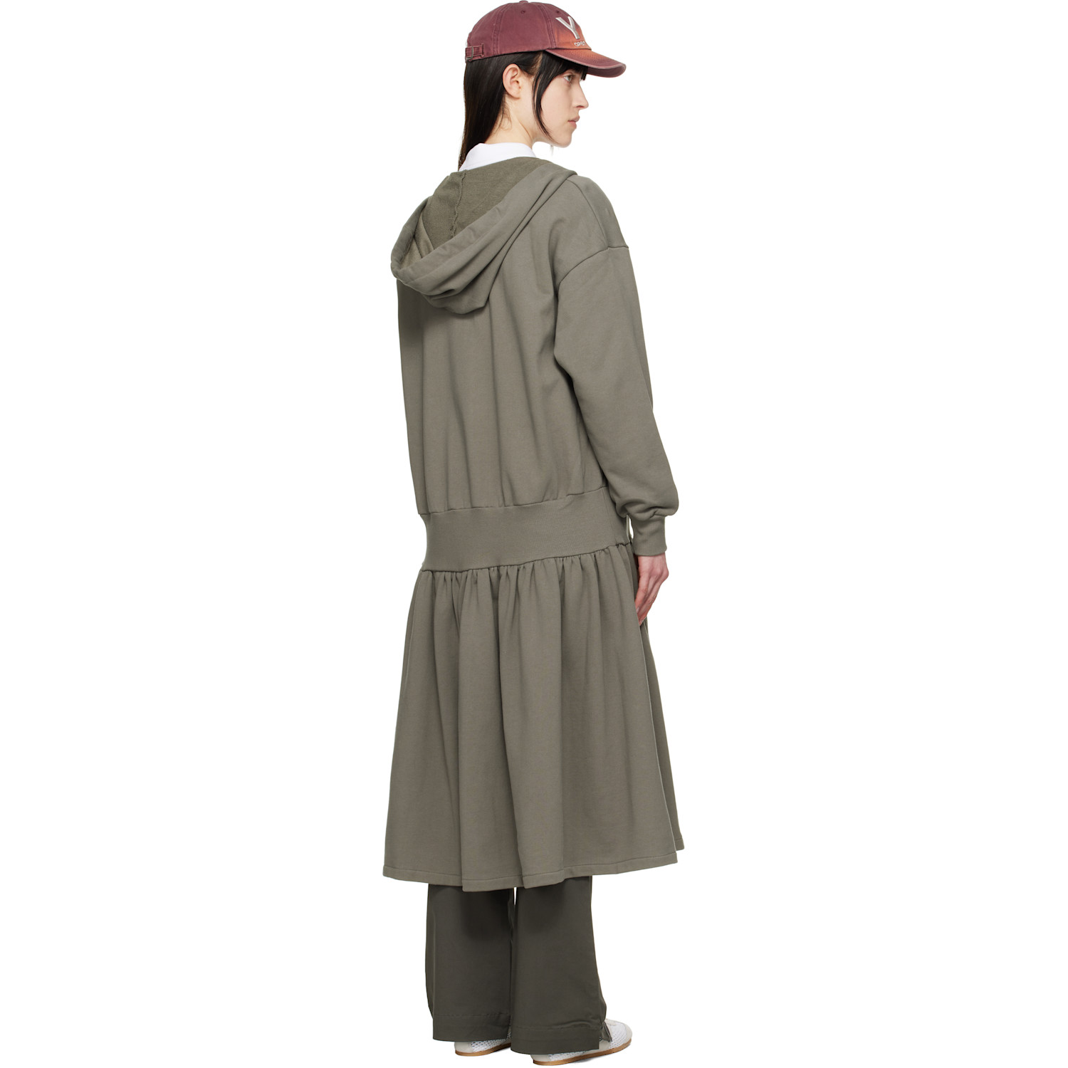  Open Yy Gray Jersey Shirring Hoodie Midi Dress 