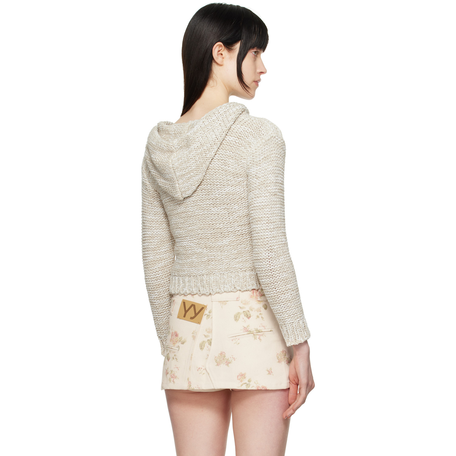  Open Yy Beige Hooded Chunky Cardigan 