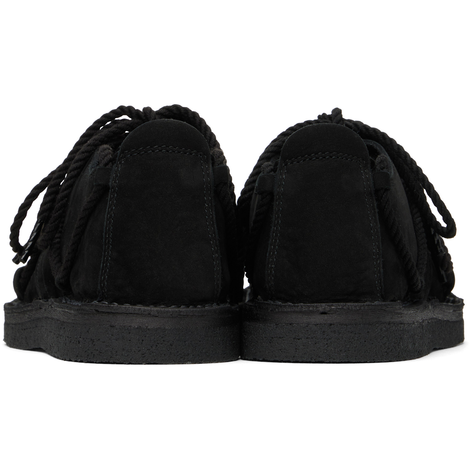  Y's Black Nubuck Leather Random Rope Loafers 