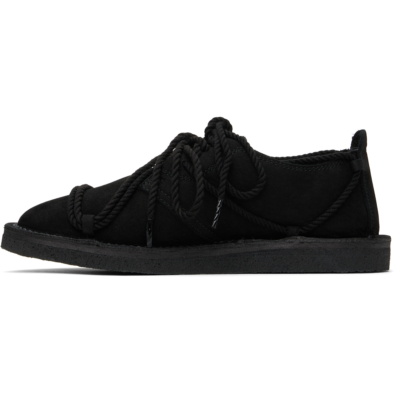  Y's Black Nubuck Leather Random Rope Loafers 
