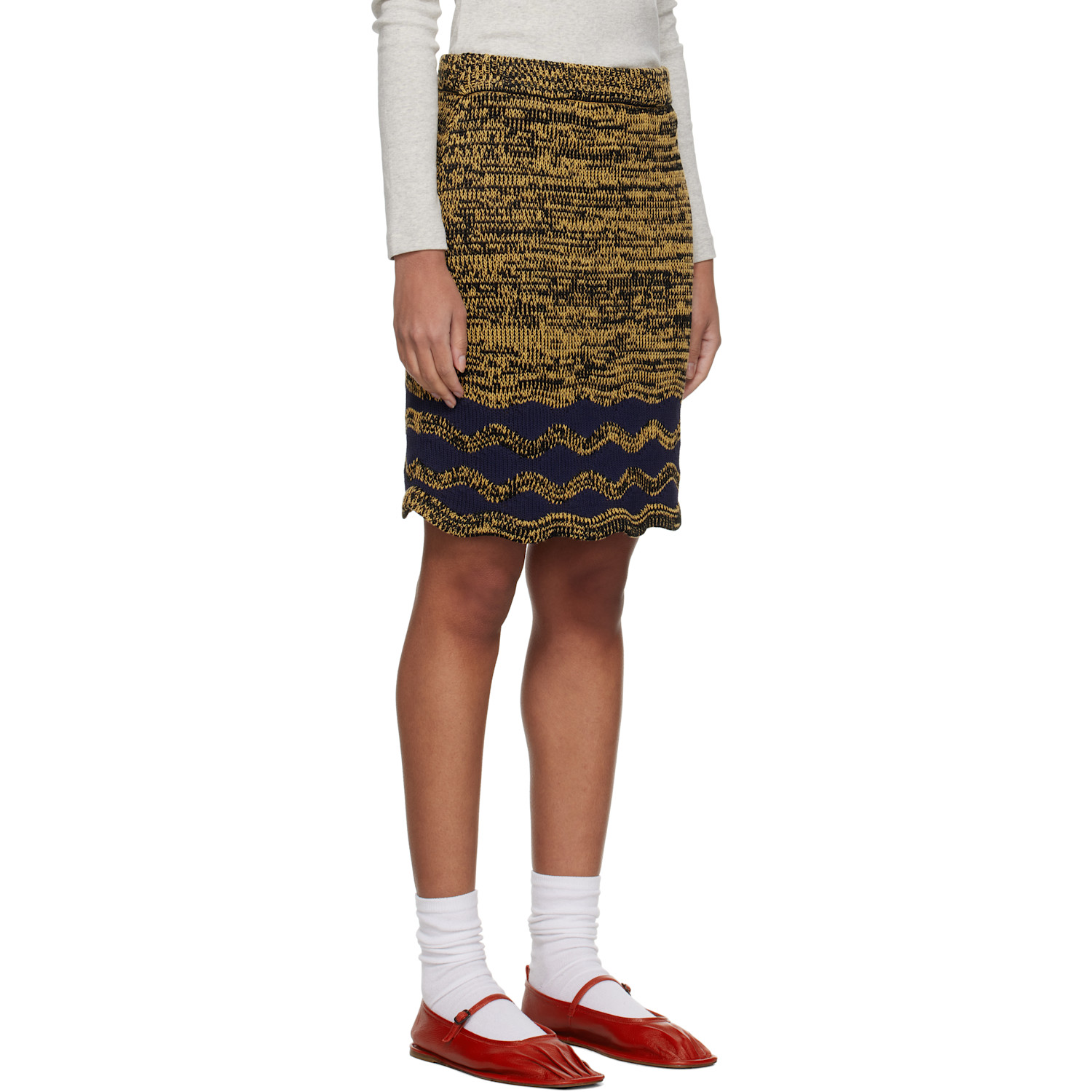  Wales Bonner Yellow & Navy Shade Knit Miniskirt 