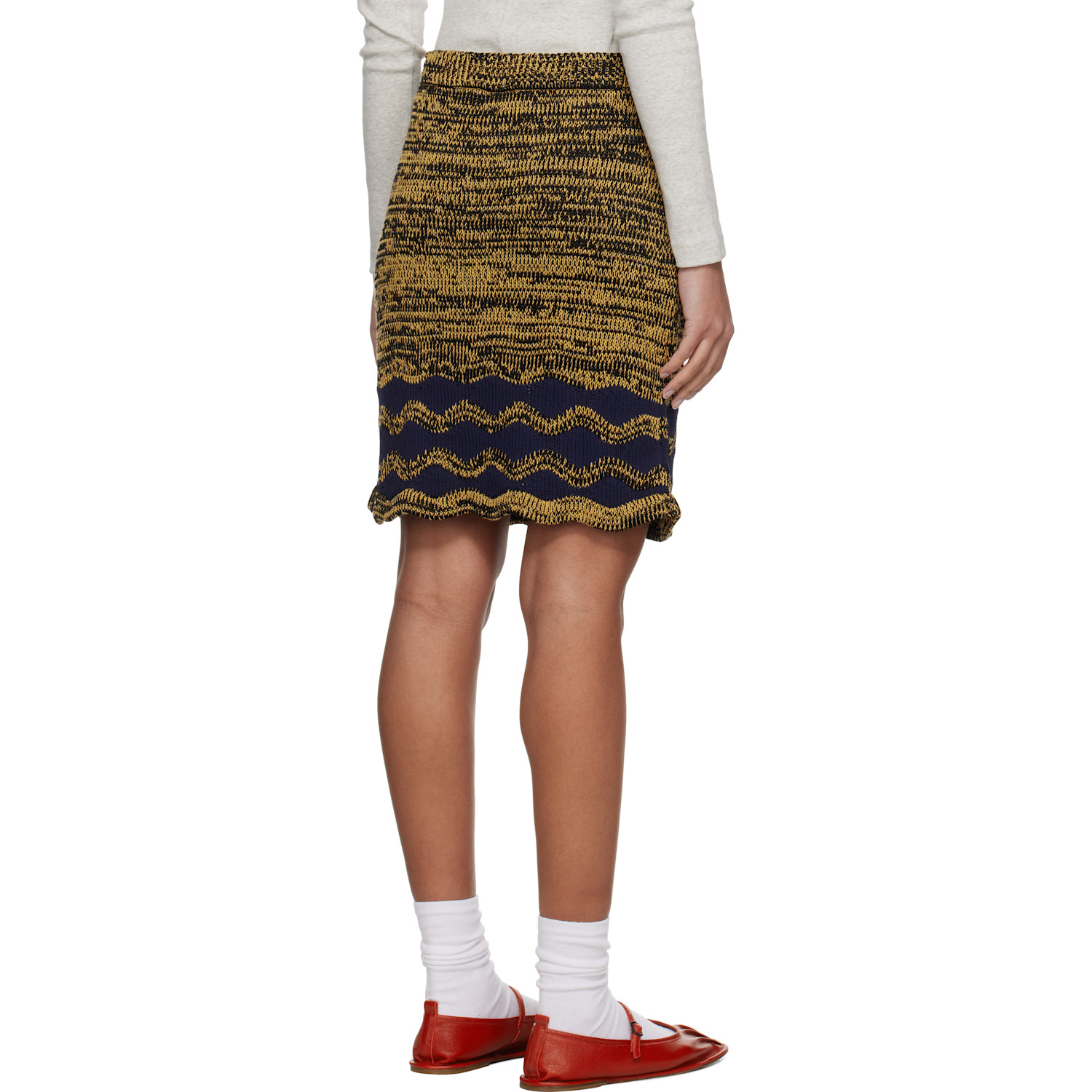  Wales Bonner Yellow & Navy Shade Knit Miniskirt 