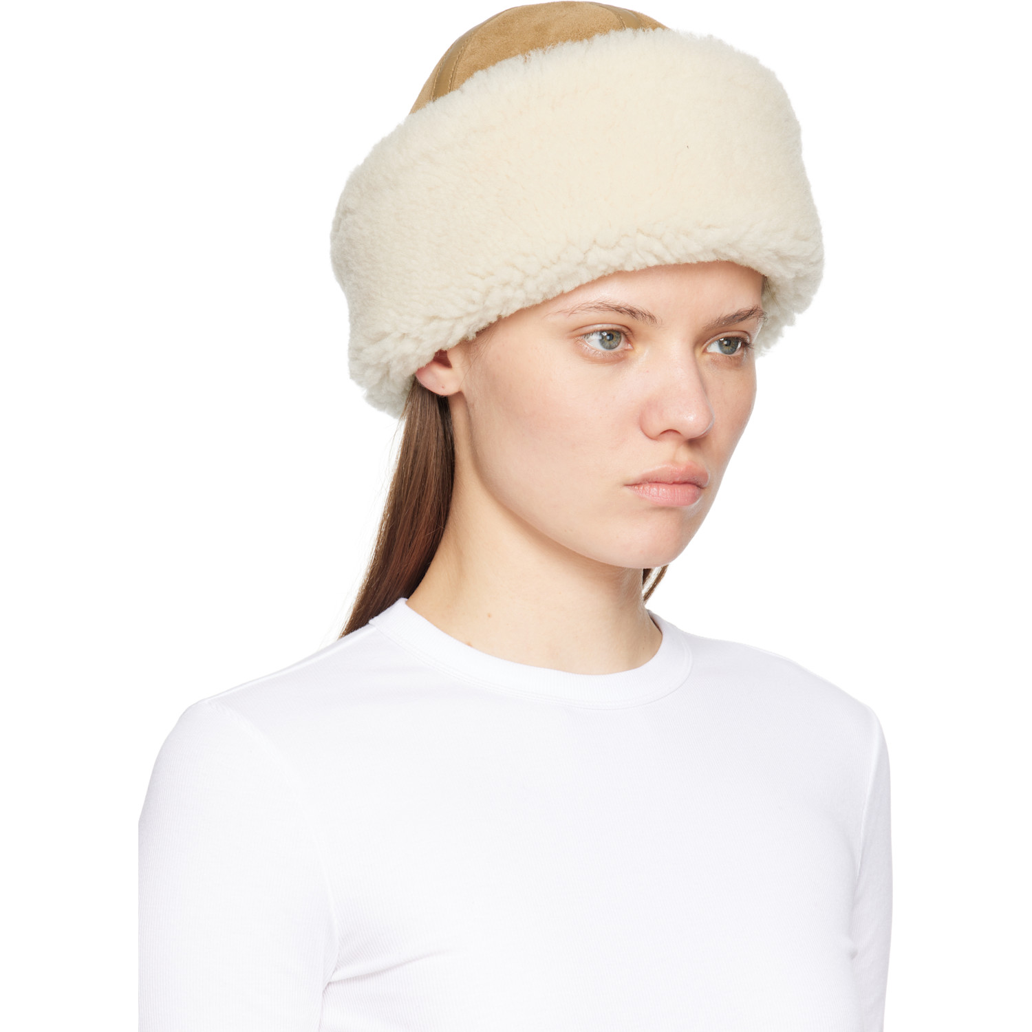  Toteme Beige Shearling Winter Hat 