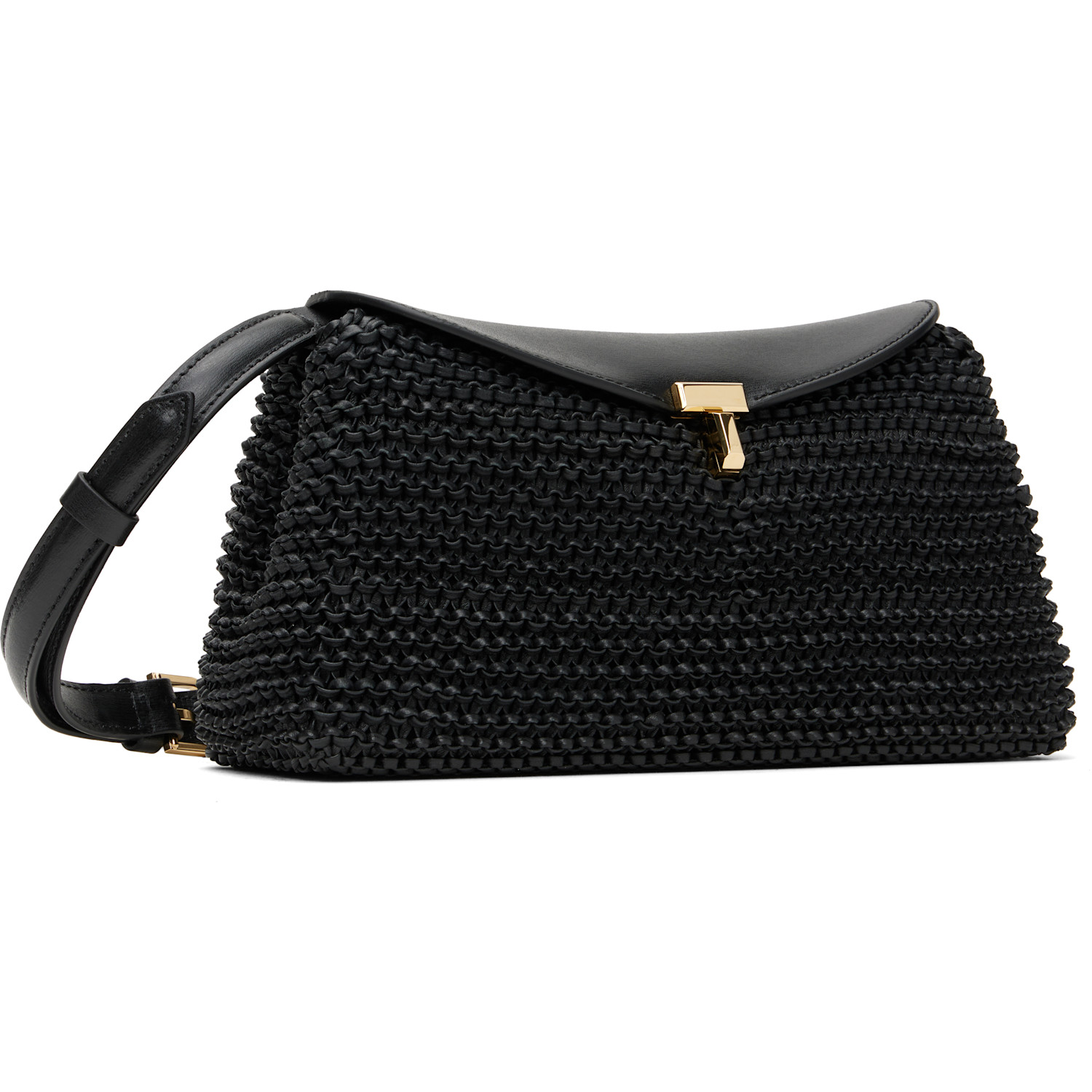  Toteme Black T-lock Woven-leather Clutch 