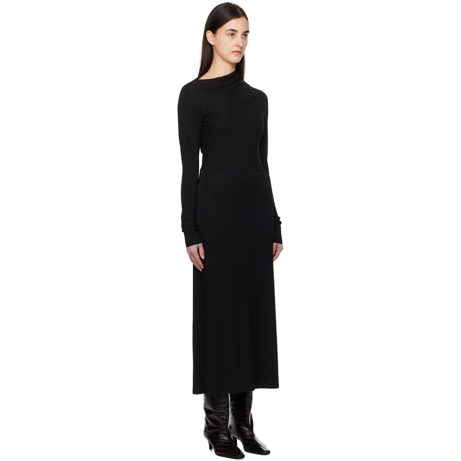  Toteme Black Draped Jersey Maxi Dress 
