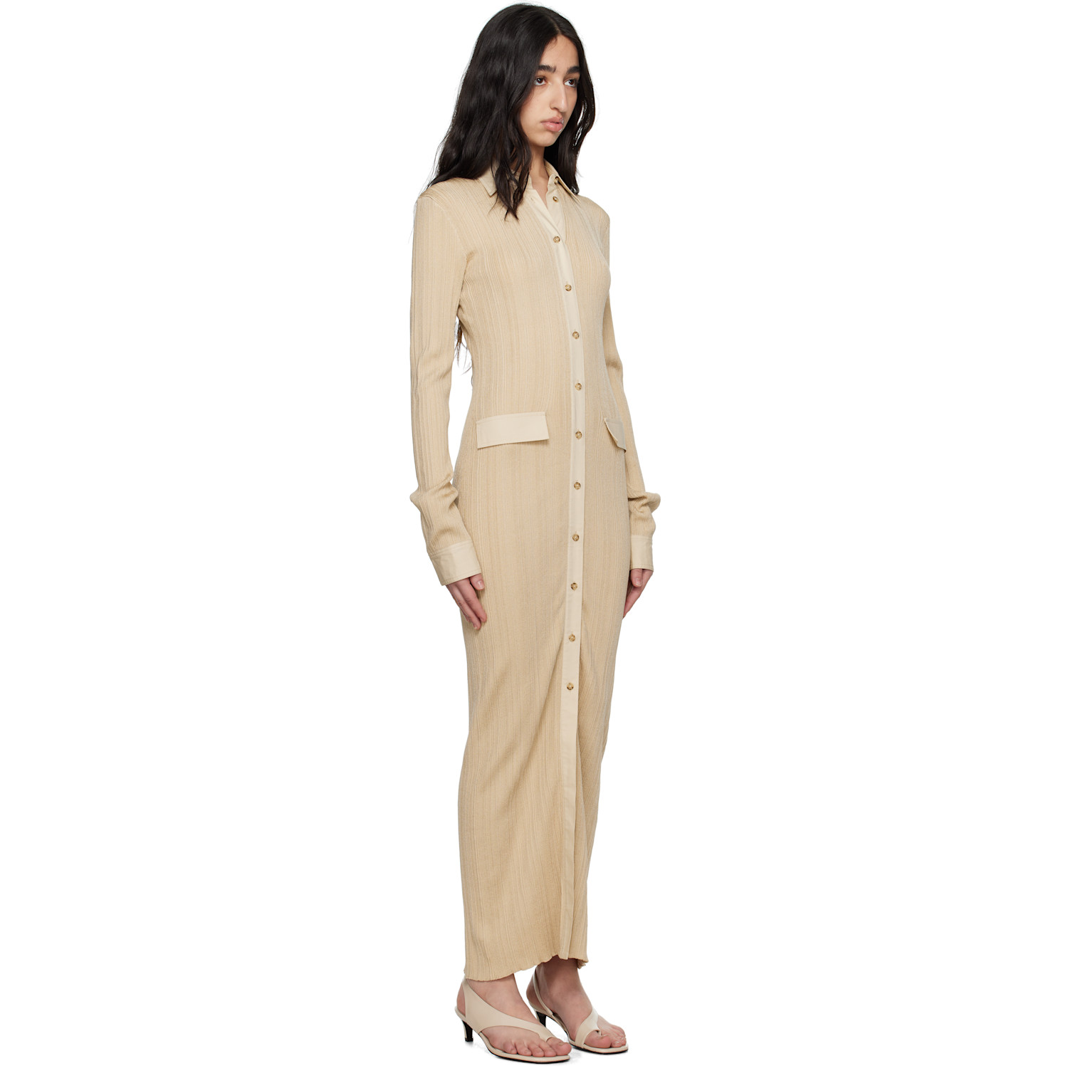  Toteme Beige Knitted Shirt Maxi Dress 