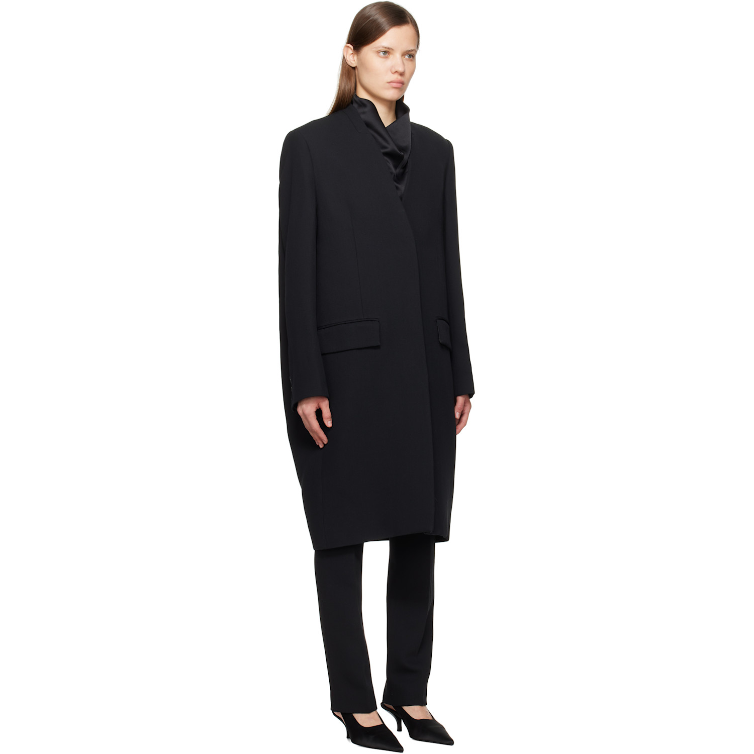  Toteme Black Deep Pleat Coat 
