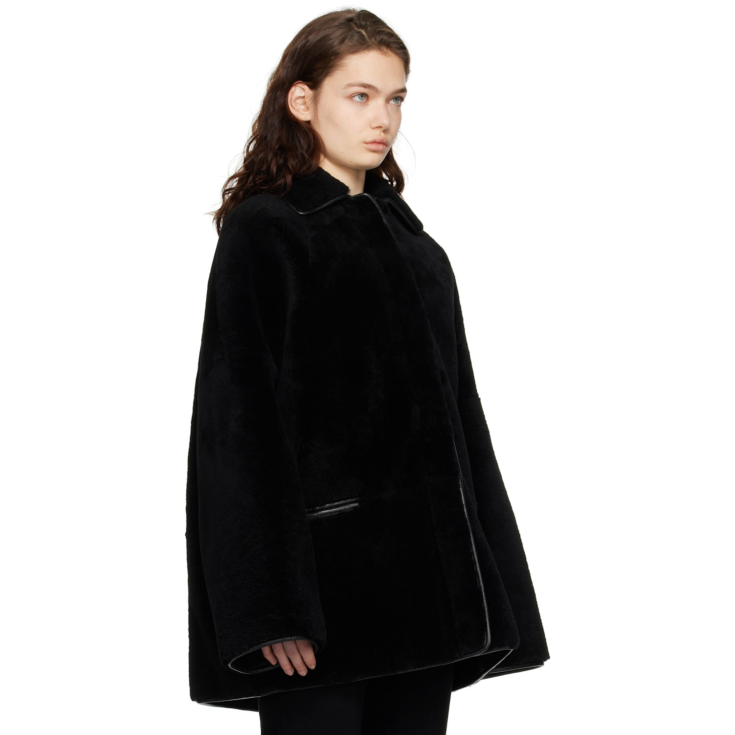  Toteme Black Teddy Overshirt Shearling Jacket 